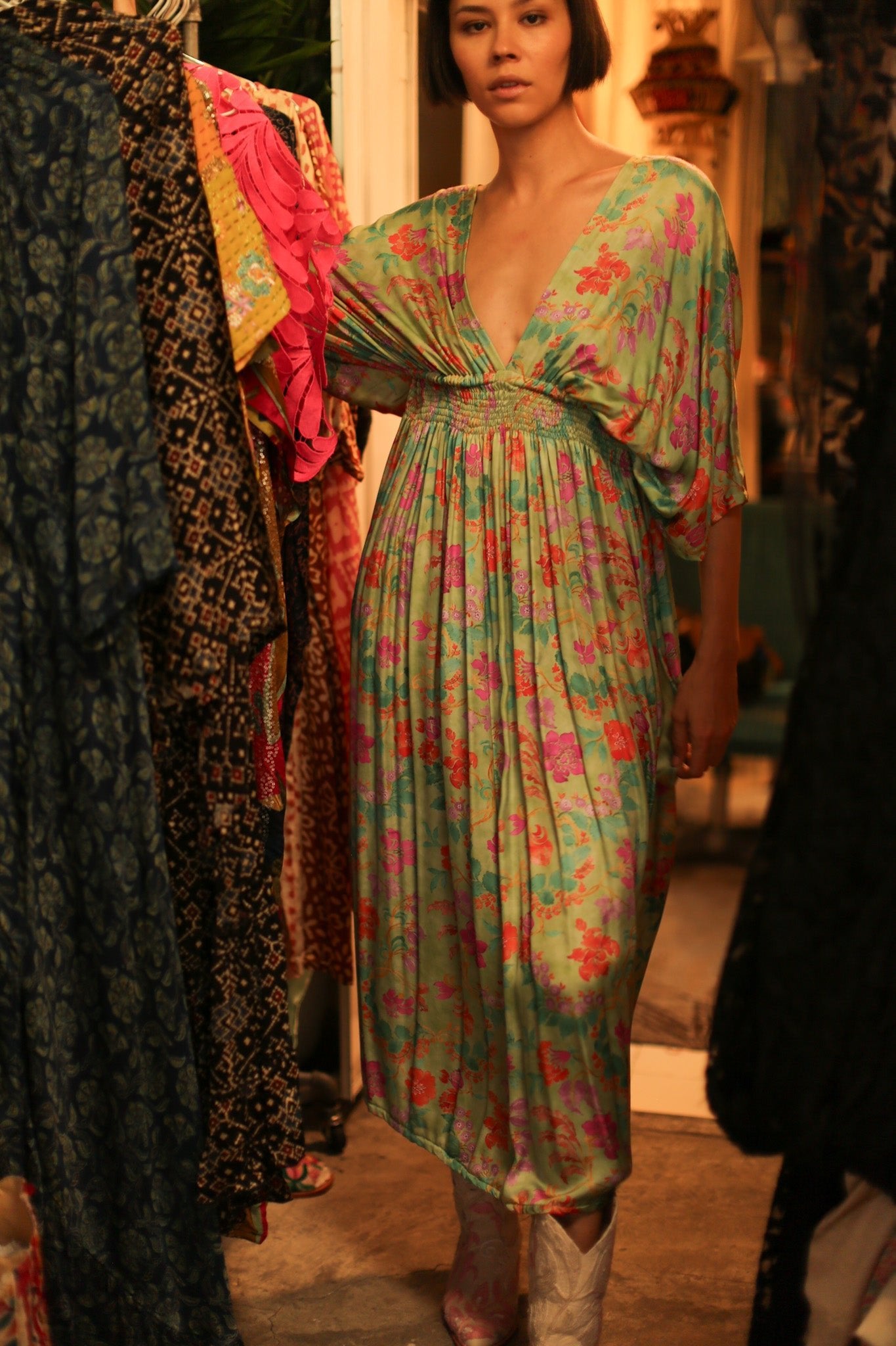 SILk DRESS PINA GREEN FLORAL - MOMO STUDIO BERLIN - Berlin Concept Store - sustainable & ethical fashion