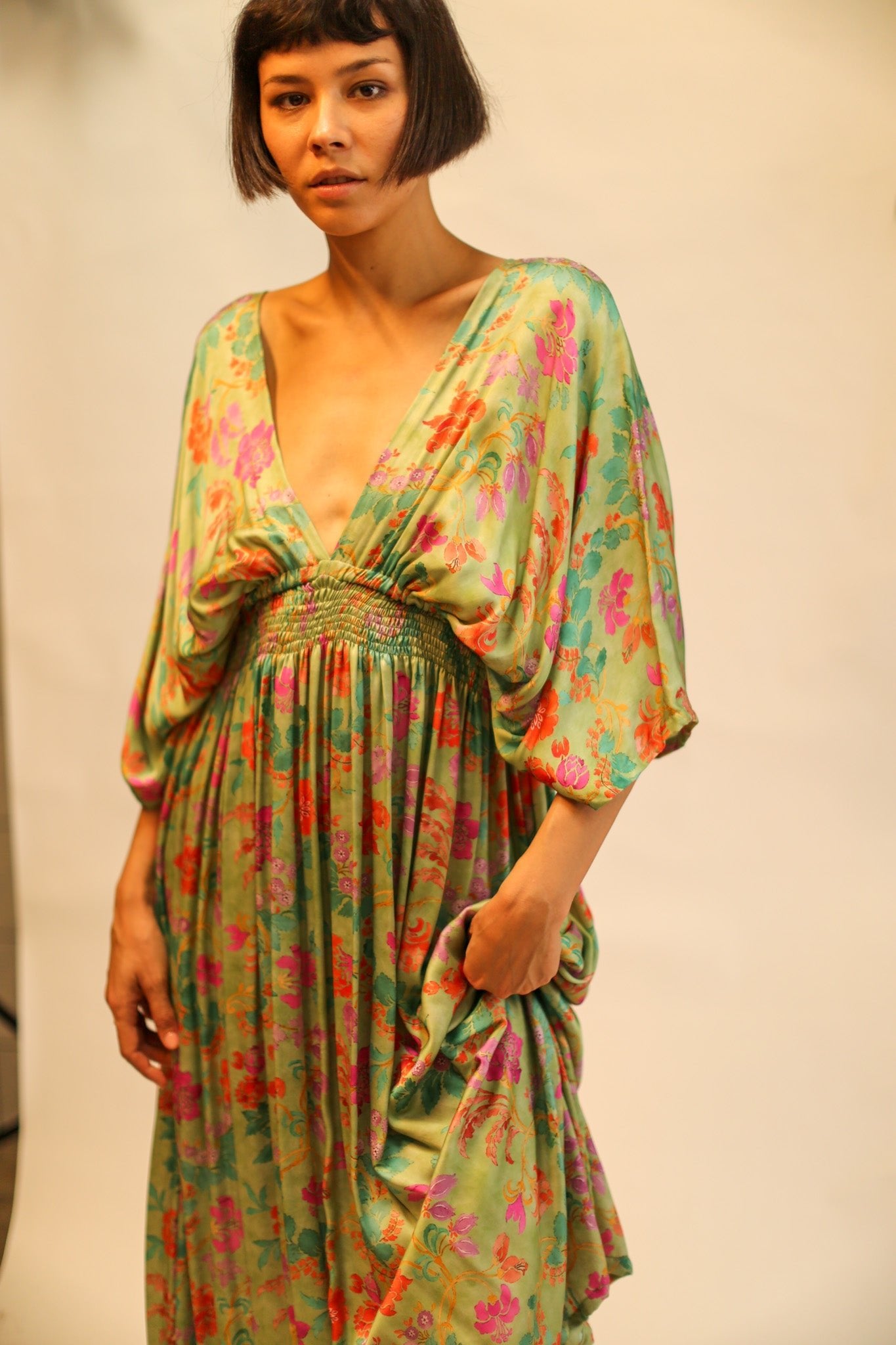 SILk DRESS PINA GREEN FLORAL - MOMO STUDIO BERLIN - Berlin Concept Store - sustainable & ethical fashion