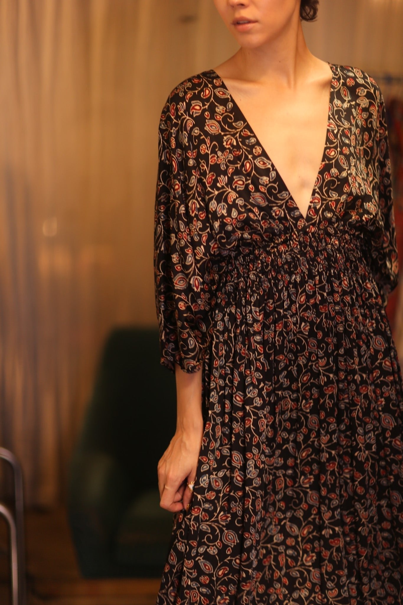 SILK DRESS ZURI CHAWPAR - sustainably made MOMO NEW YORK sustainable clothing, Boho Chic Dress slow fashion