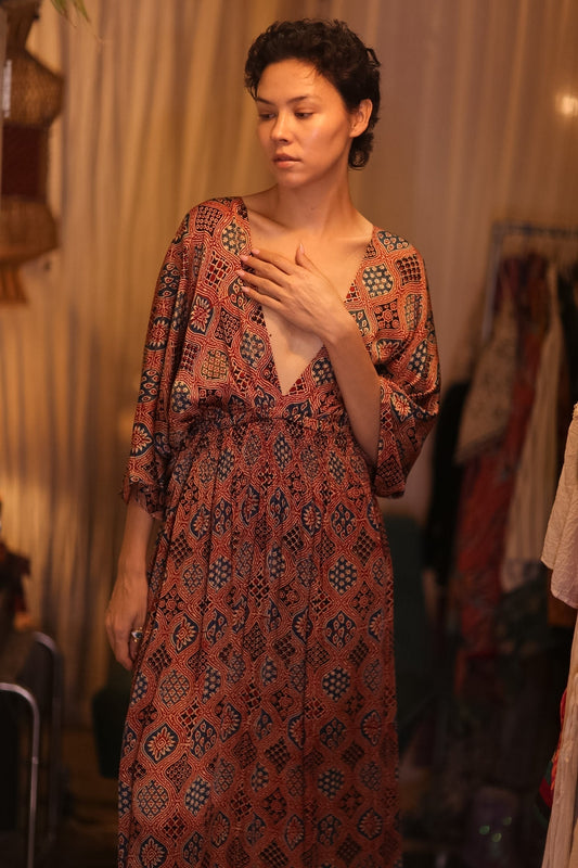 SILK DRESS ZURI TALI - sustainably made MOMO NEW YORK sustainable clothing, Boho Chic Dress slow fashion