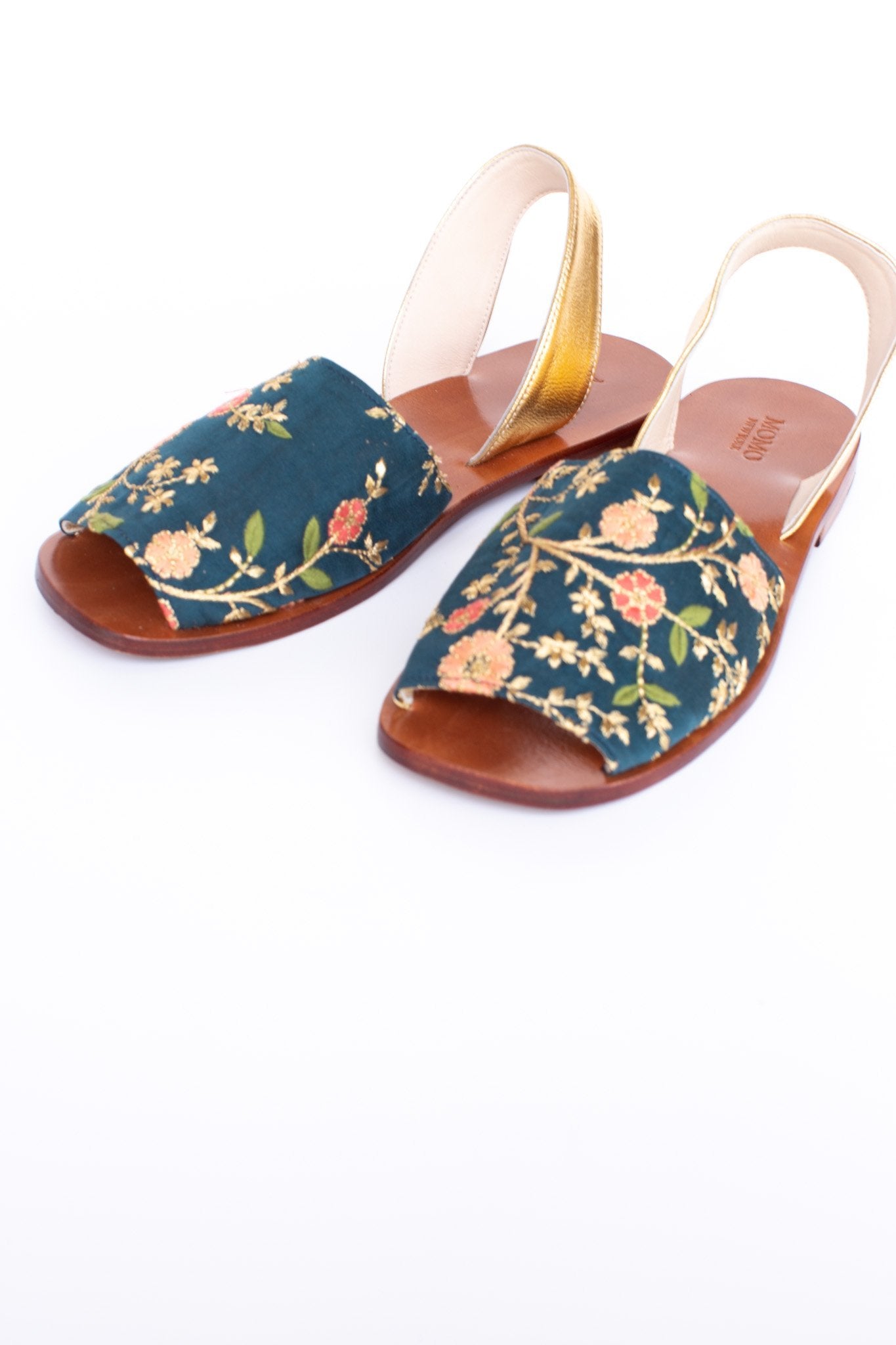 SILK EMBROIDERED TURQUOISE GOLD SANDALS DESSA - MOMO STUDIO BERLIN - Berlin Concept Store - sustainable & ethical fashion