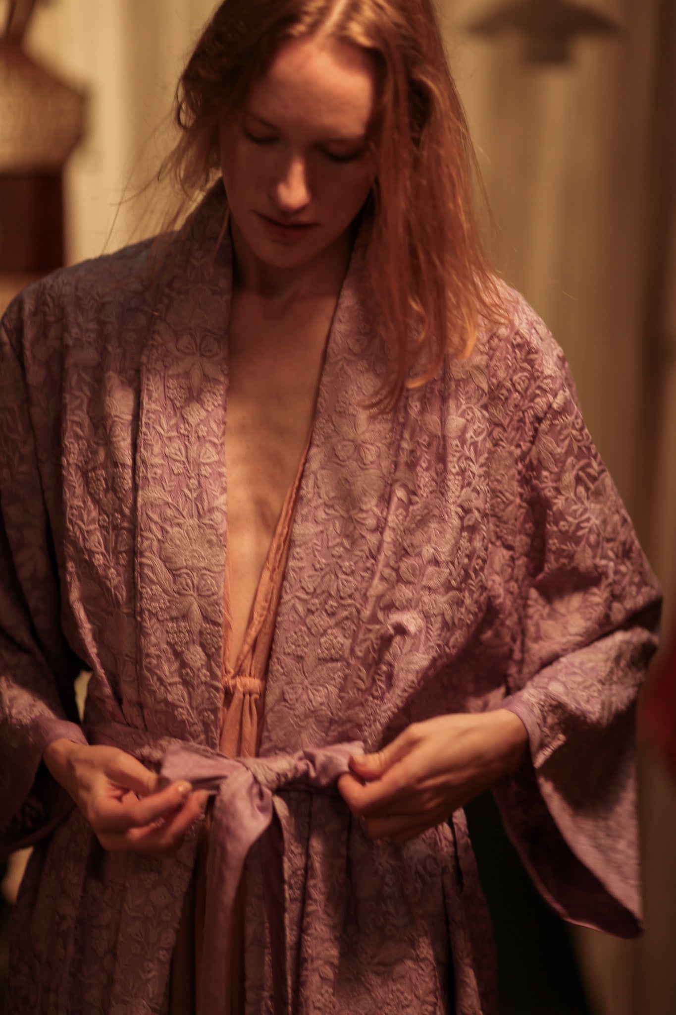 SILK FLORINE LITTLE FLOWERS EMBROIDERED KIMONO LILAC - MOMO STUDIO BERLIN - Berlin Concept Store - sustainable & ethical fashion