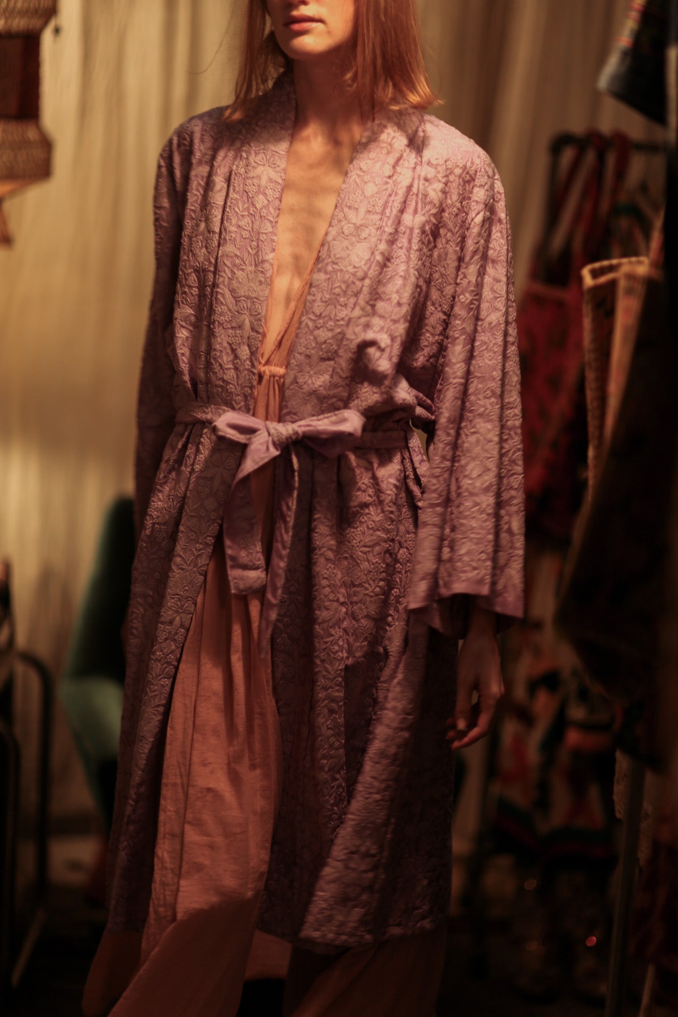 SILK FLORINE LITTLE FLOWERS EMBROIDERED KIMONO LILAC - MOMO STUDIO BERLIN - Berlin Concept Store - sustainable & ethical fashion