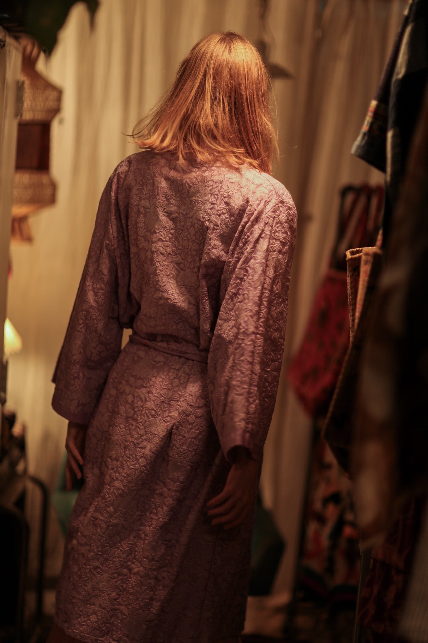 SILK FLORINE LITTLE FLOWERS EMBROIDERED KIMONO LILAC - MOMO STUDIO BERLIN - Berlin Concept Store - sustainable & ethical fashion
