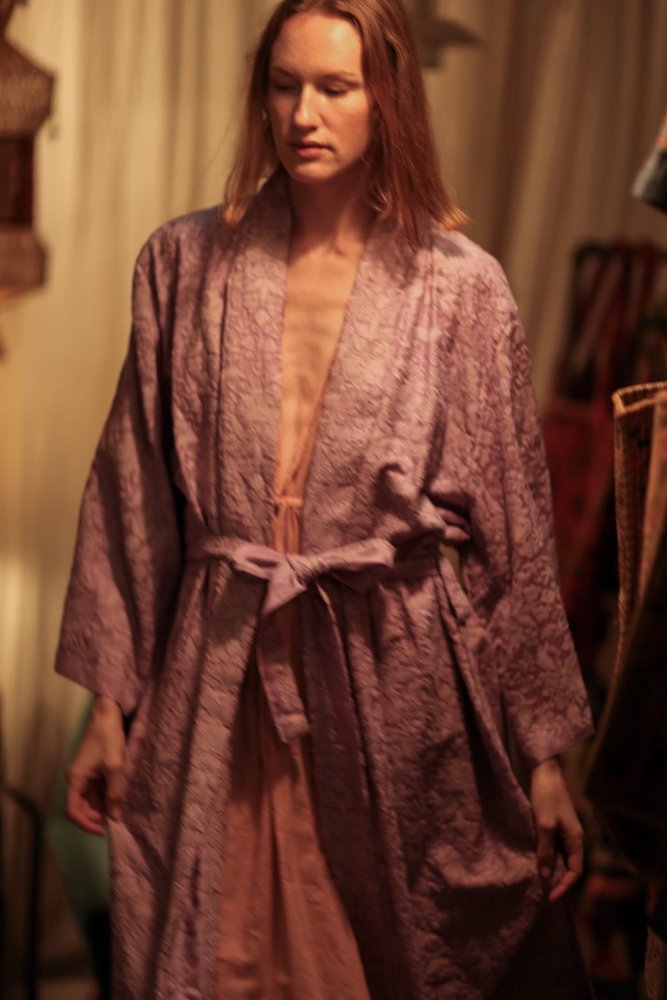 SILK FLORINE LITTLE FLOWERS EMBROIDERED KIMONO LILAC - MOMO STUDIO BERLIN - Berlin Concept Store - sustainable & ethical fashion