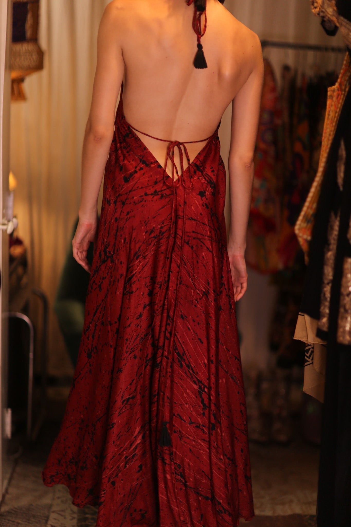 SILK HAND BLOCK PRINT DRESS HANNAH RED ARTIST - MOMO STUDIO BERLIN - Berlin Concept Store - sustainable & ethical fashion