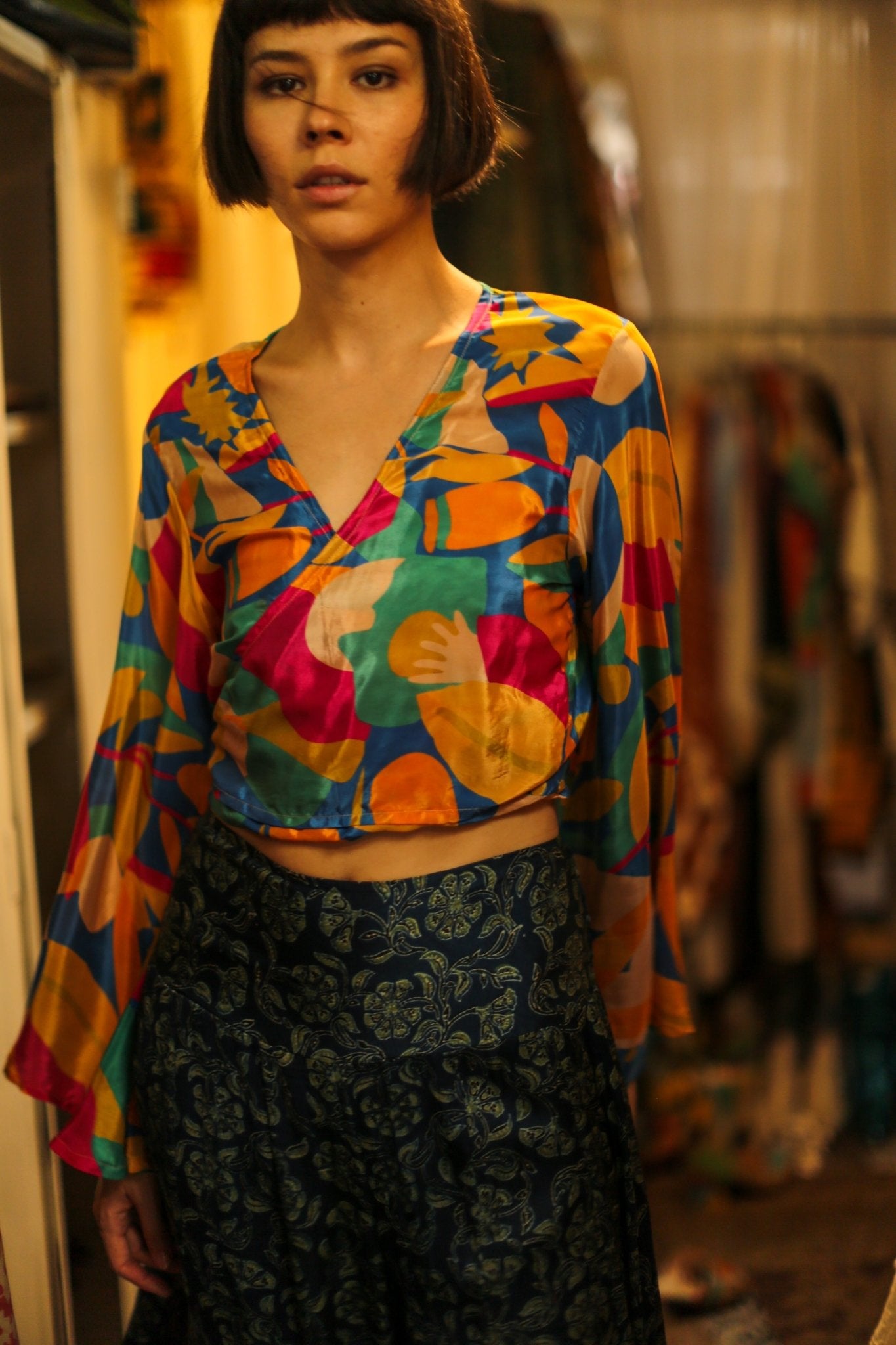 SILK HAND BLOCK PRINT WRAP TOP CELINA - MOMO STUDIO BERLIN - Berlin Concept Store - sustainable & ethical fashion