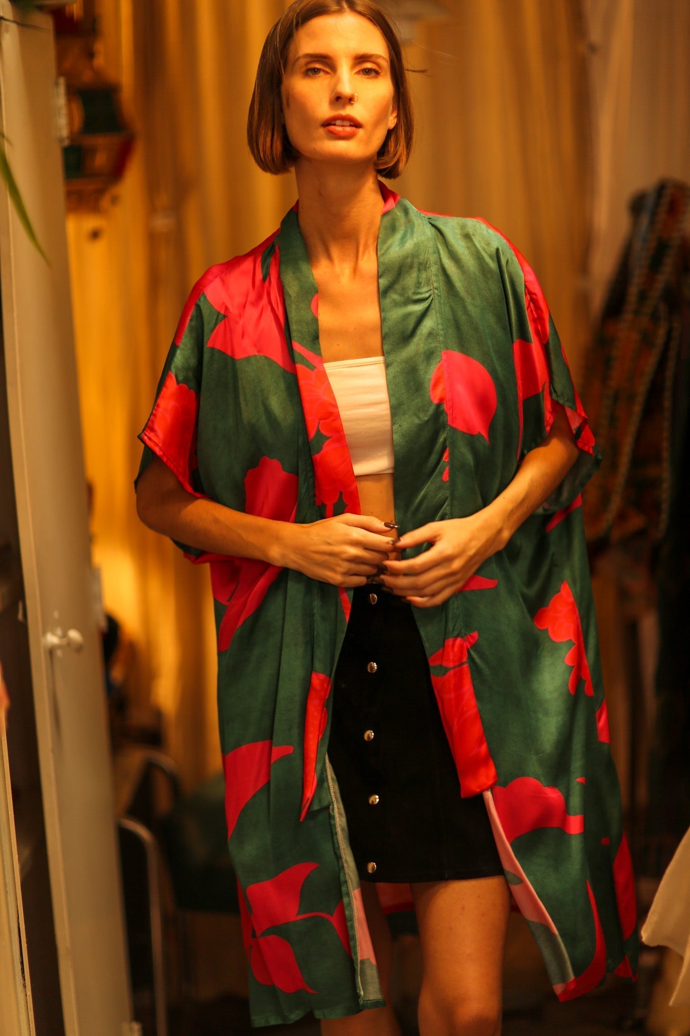 SILK KIMONO GREEN AND PINK - MOMO STUDIO BERLIN - Berlin Concept Store - sustainable & ethical fashion