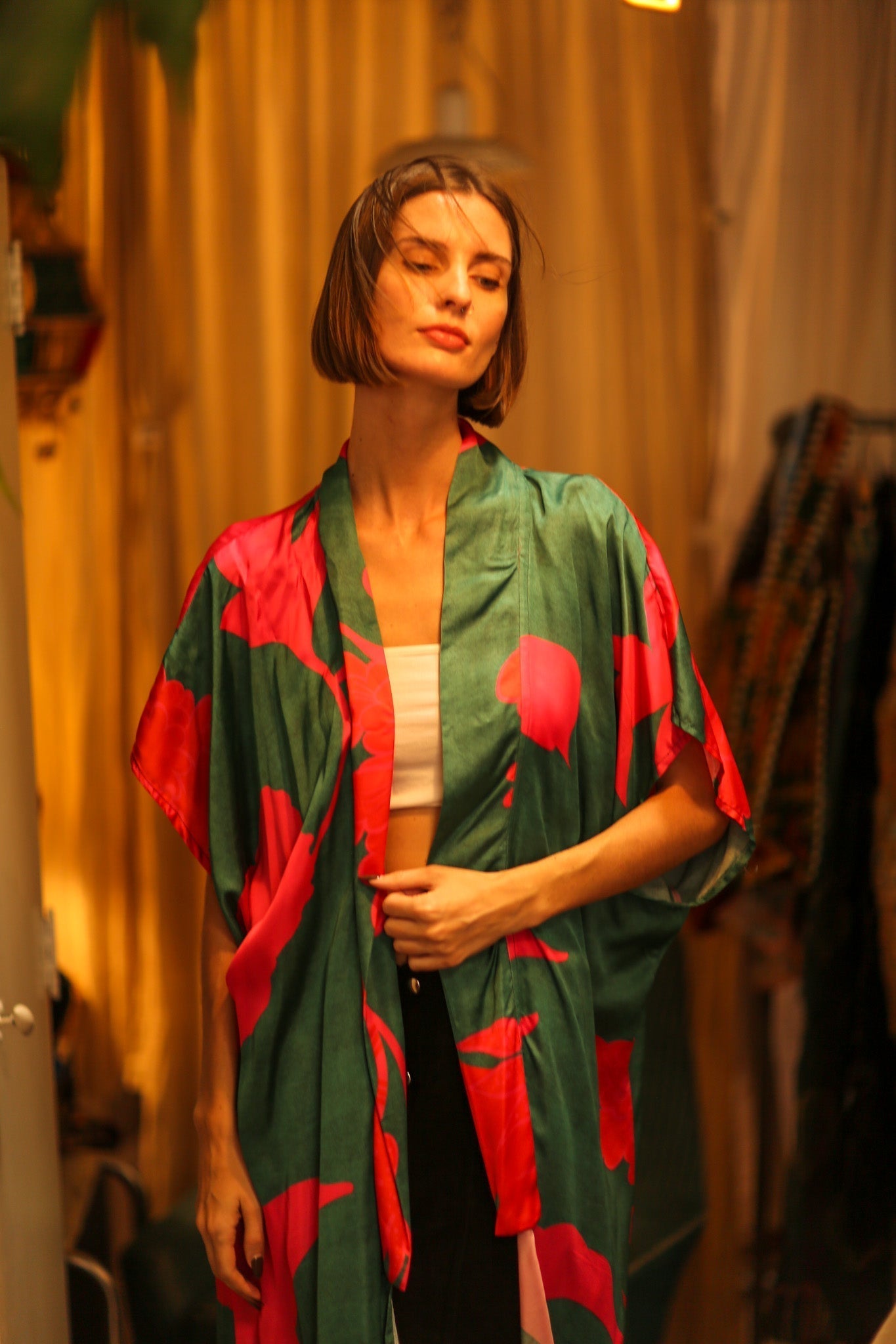 SILK KIMONO GREEN AND PINK - MOMO STUDIO BERLIN - Berlin Concept Store - sustainable & ethical fashion