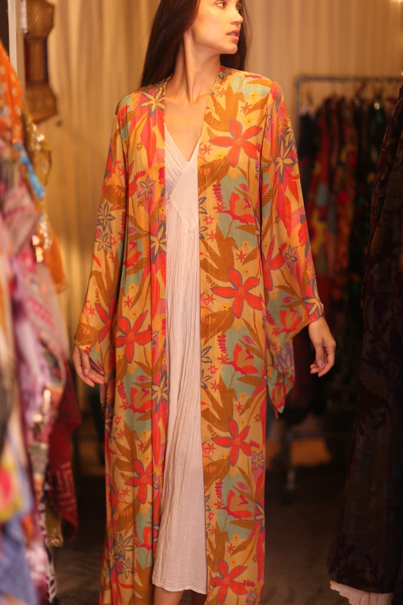 SILK KIMONO PINA ORANGE LEAF - MOMO STUDIO BERLIN - Berlin Concept Store - sustainable & ethical fashion