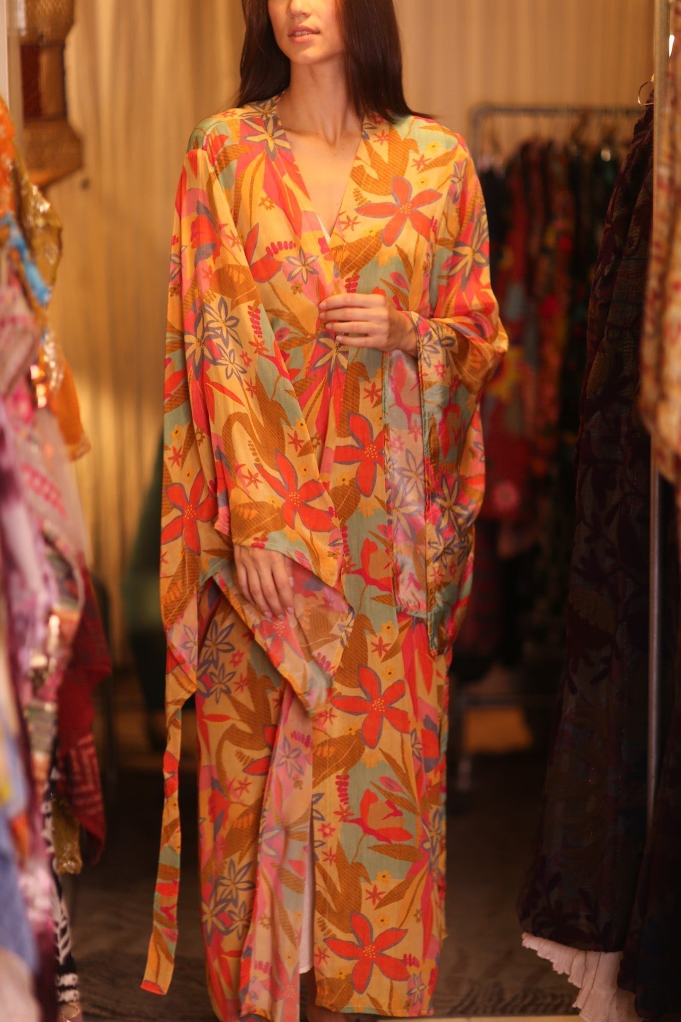 SILK KIMONO PINA ORANGE LEAF - MOMO STUDIO BERLIN - Berlin Concept Store - sustainable & ethical fashion