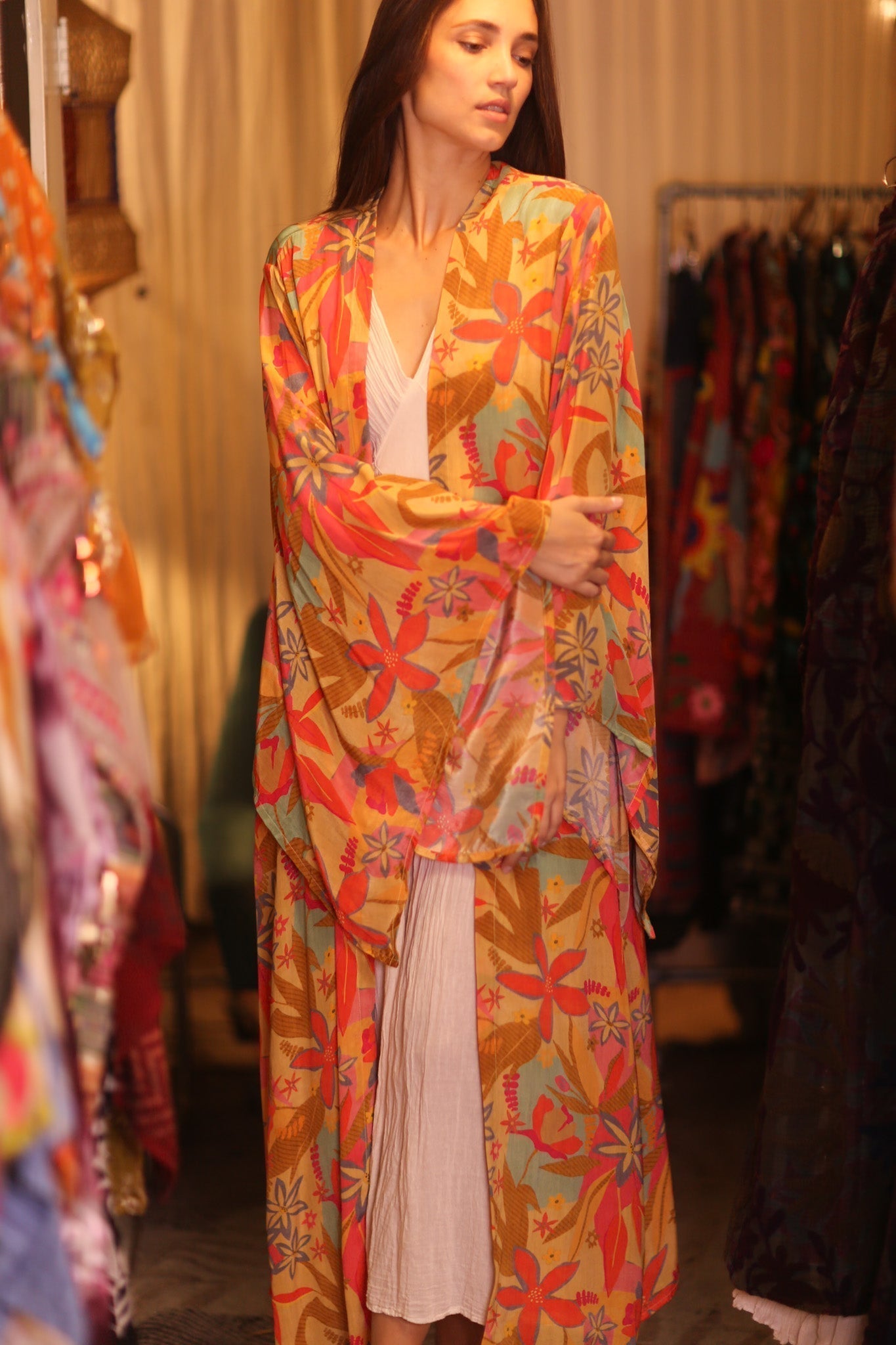 SILK KIMONO PINA ORANGE LEAF - MOMO STUDIO BERLIN - Berlin Concept Store - sustainable & ethical fashion