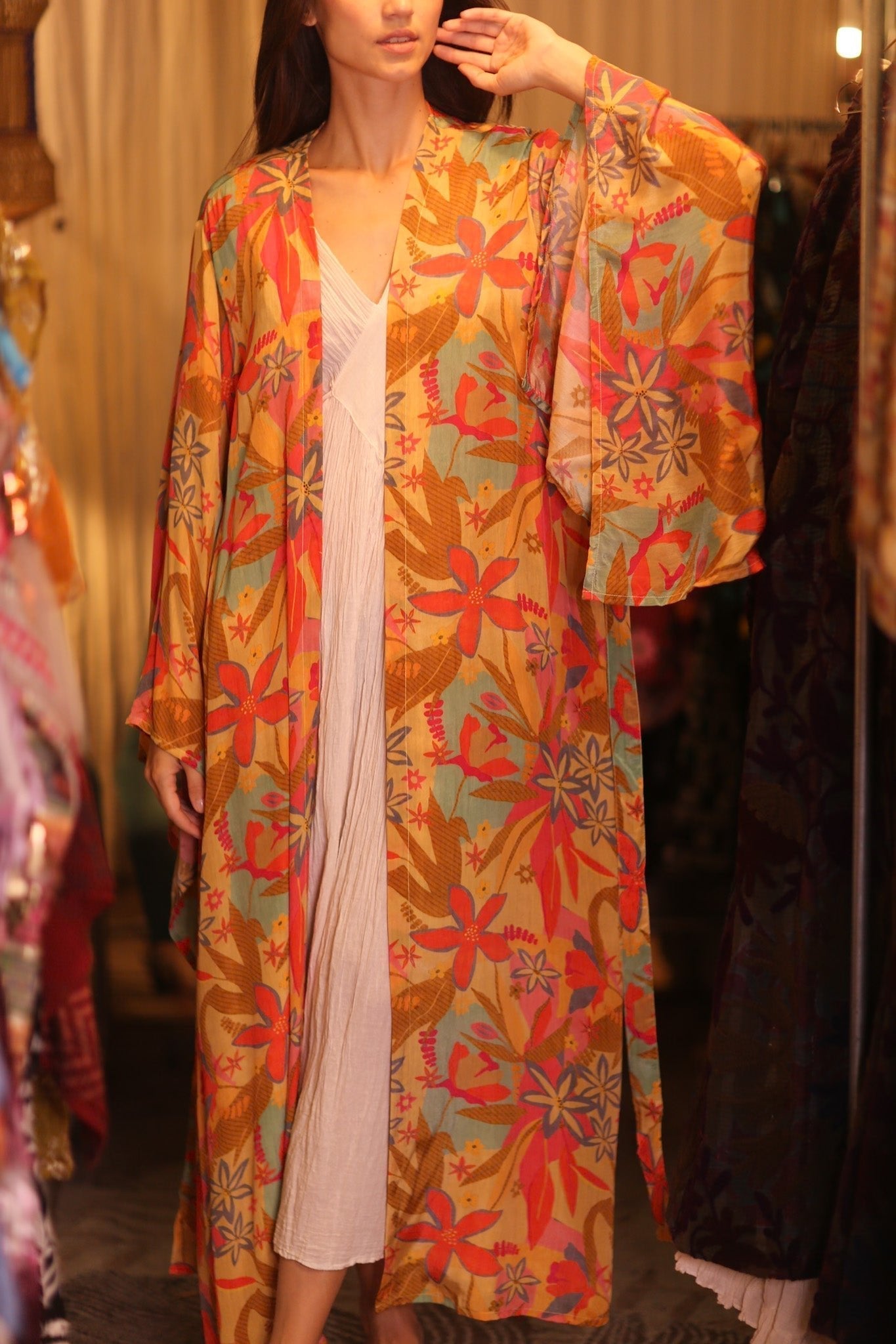SILK KIMONO PINA ORANGE LEAF - MOMO STUDIO BERLIN - Berlin Concept Store - sustainable & ethical fashion