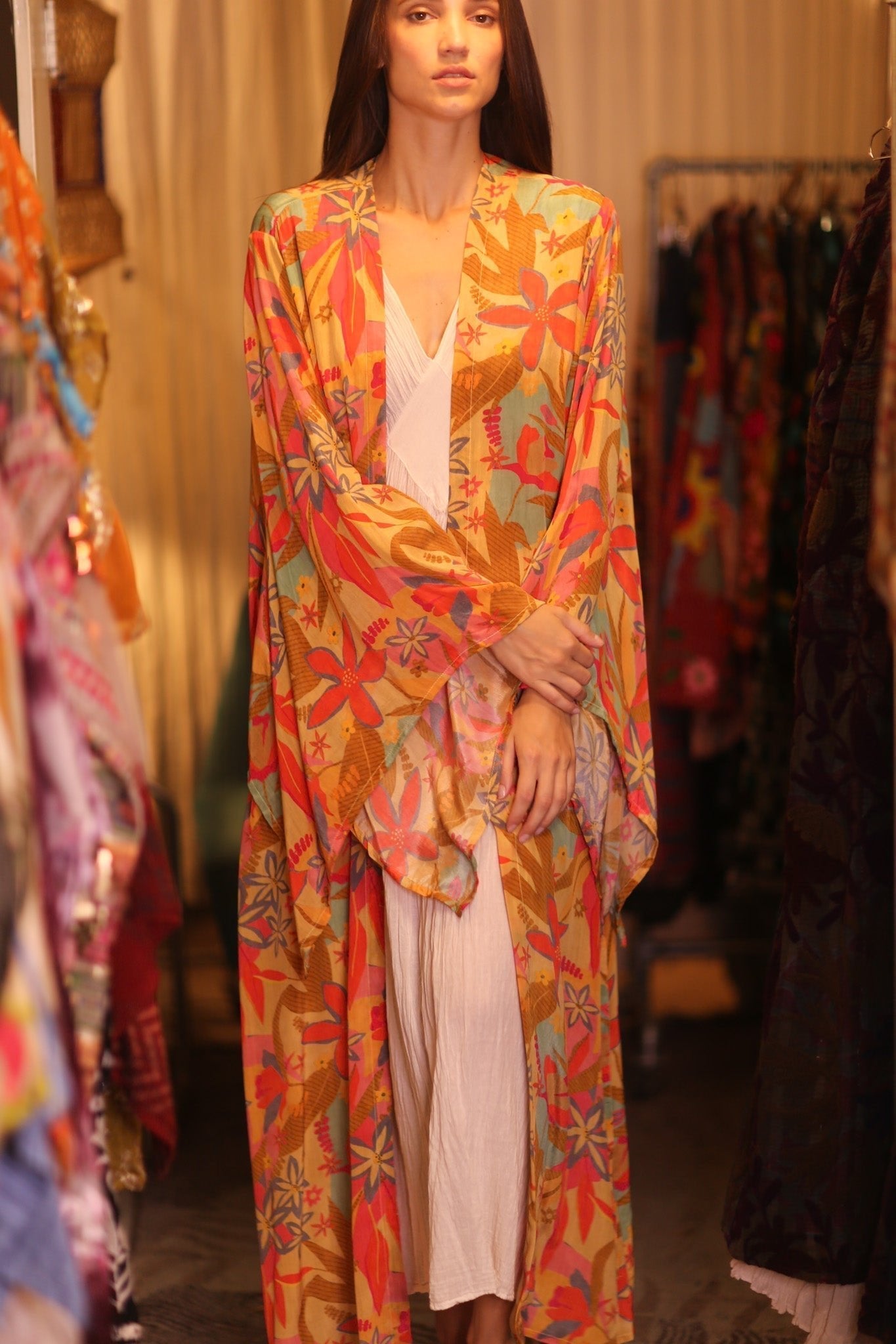 SILK KIMONO PINA ORANGE LEAF - MOMO STUDIO BERLIN - Berlin Concept Store - sustainable & ethical fashion