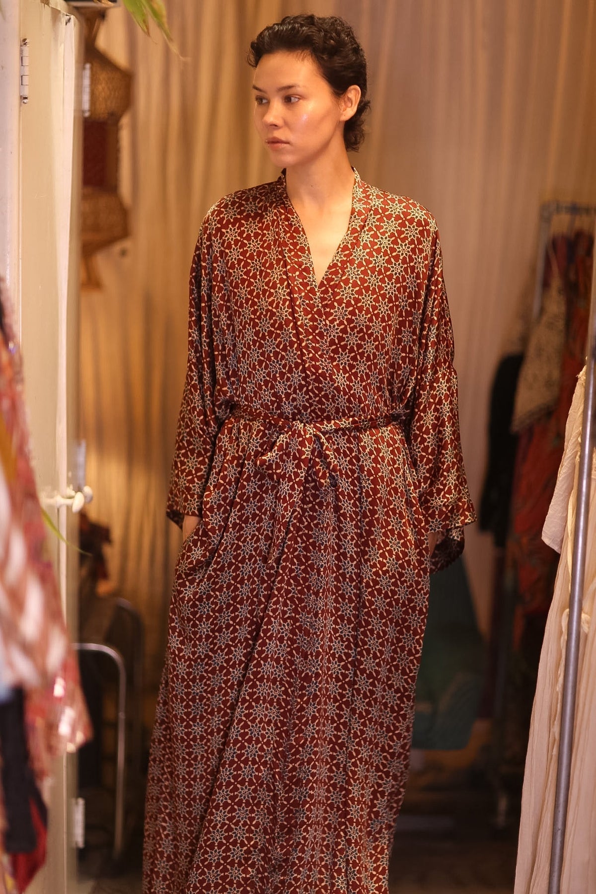 SILK LONG KIMONO WITH BELT UNI - MOMO STUDIO BERLIN - Berlin Concept Store - sustainable & ethical fashion