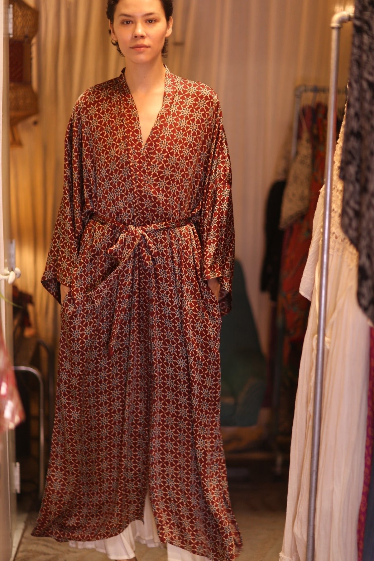 SILK LONG KIMONO WITH BELT UNI - MOMO STUDIO BERLIN - Berlin Concept Store - sustainable & ethical fashion