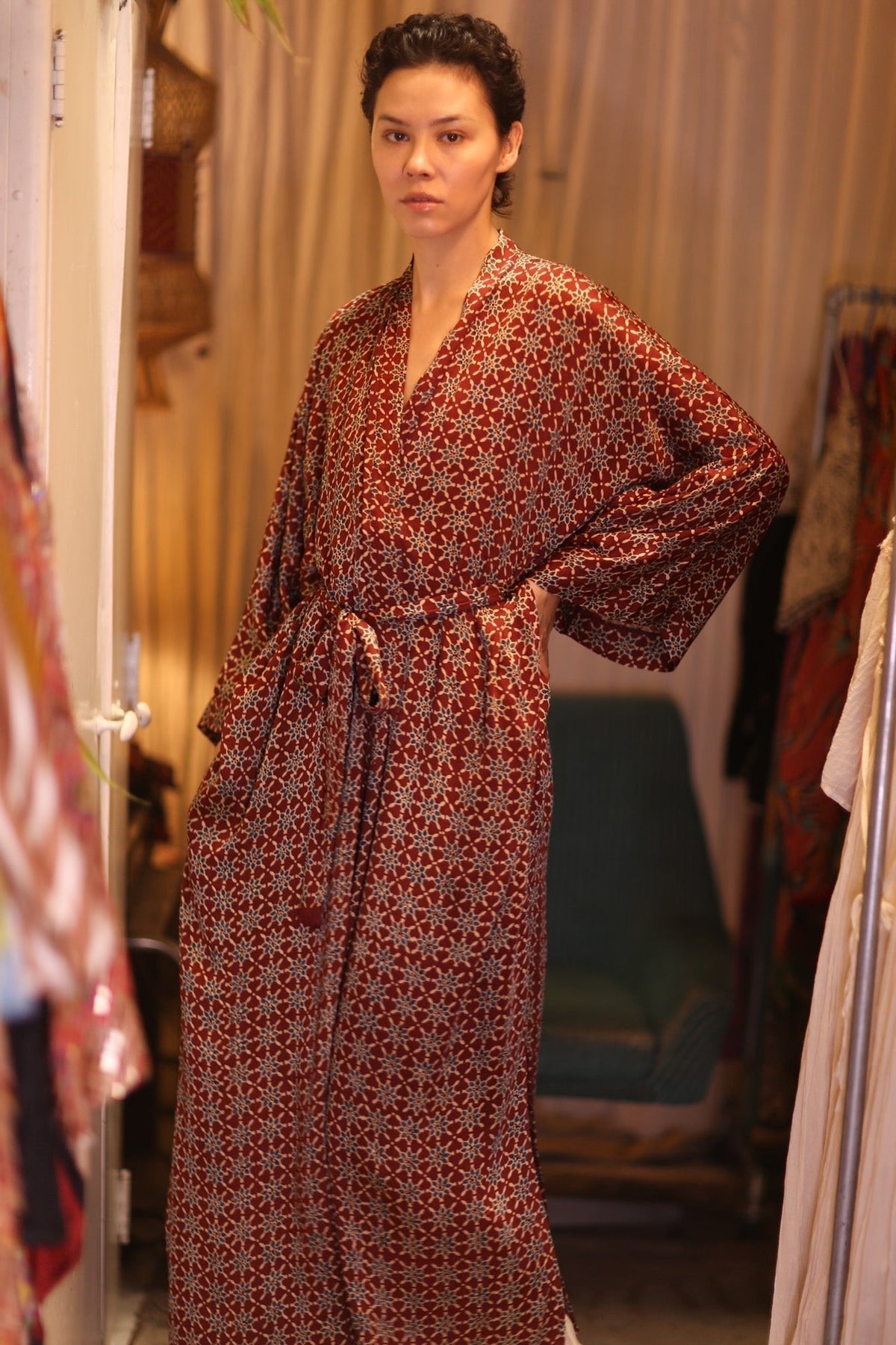 SILK LONG KIMONO WITH BELT UNI - MOMO STUDIO BERLIN - Berlin Concept Store - sustainable & ethical fashion