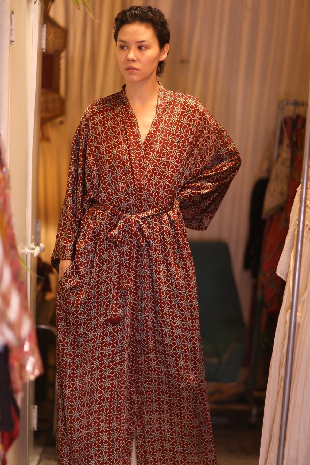 SILK LONG KIMONO WITH BELT UNI - MOMO STUDIO BERLIN - Berlin Concept Store - sustainable & ethical fashion