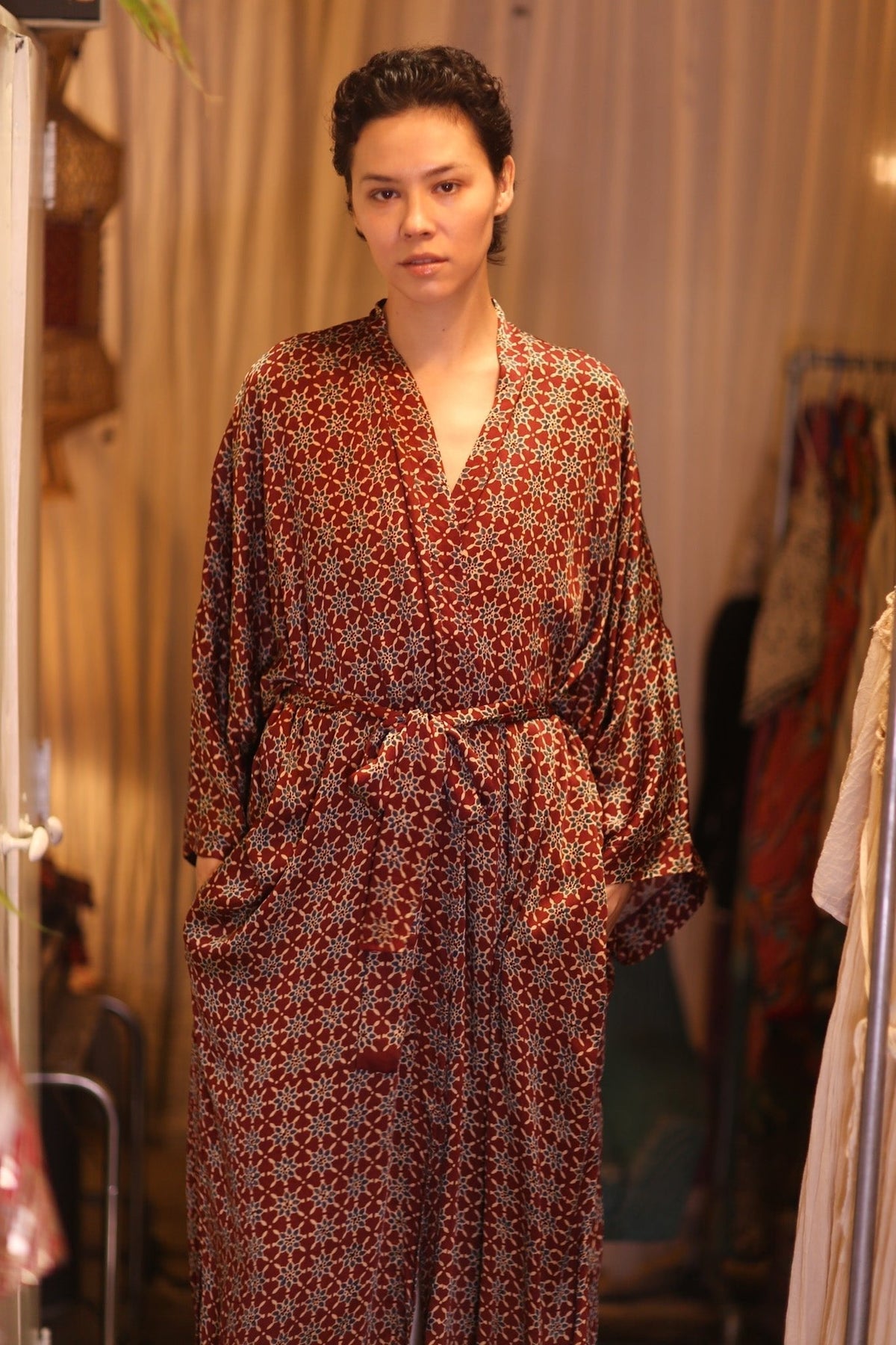 SILK LONG KIMONO WITH BELT UNI - MOMO STUDIO BERLIN - Berlin Concept Store - sustainable & ethical fashion