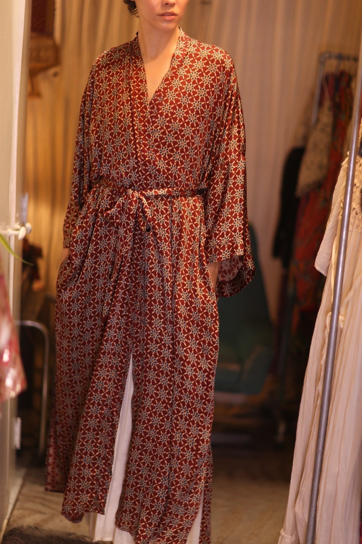 SILK LONG KIMONO WITH BELT UNI - MOMO STUDIO BERLIN - Berlin Concept Store - sustainable & ethical fashion