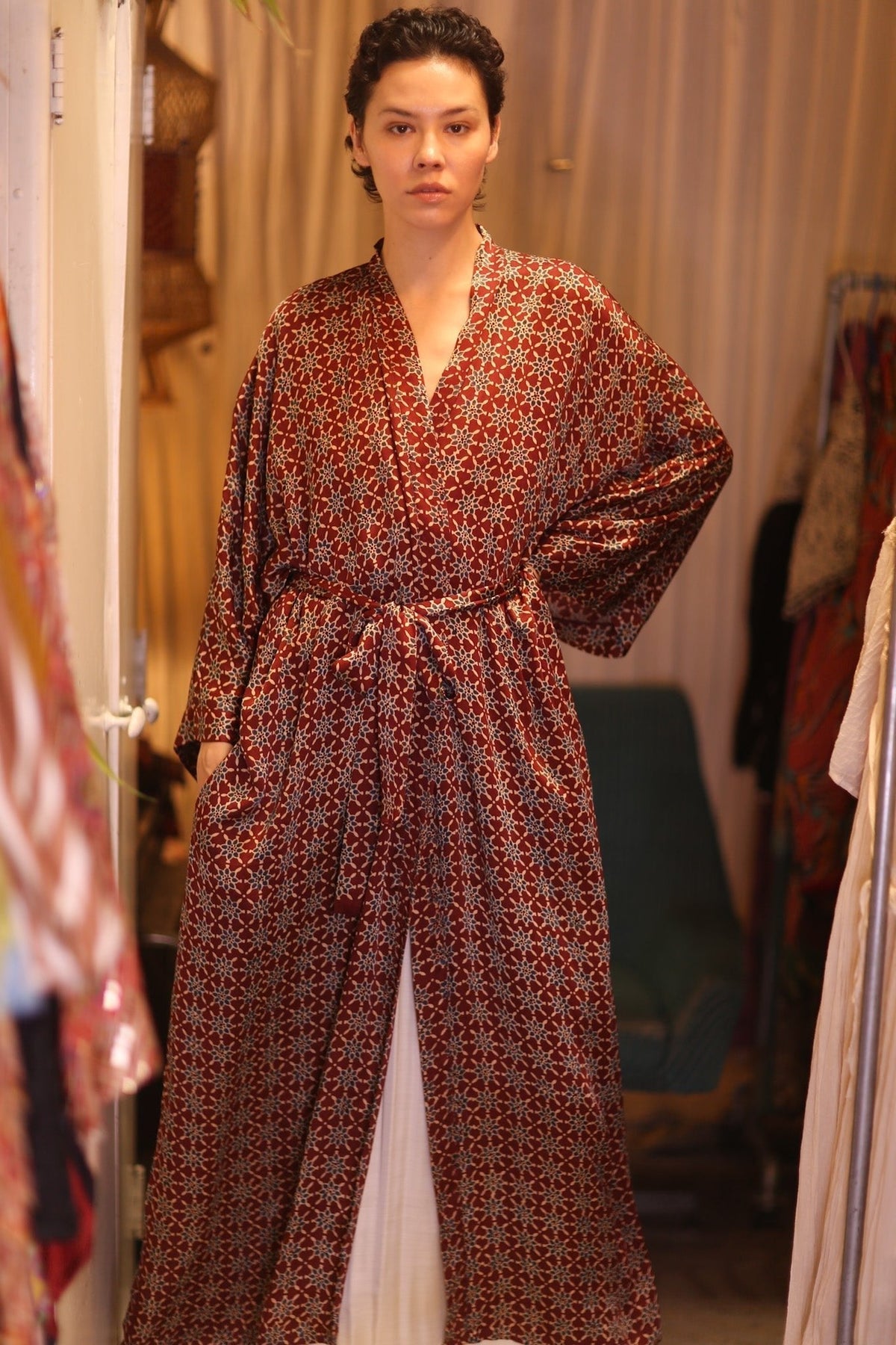 SILK LONG KIMONO WITH BELT UNI - MOMO STUDIO BERLIN - Berlin Concept Store - sustainable & ethical fashion