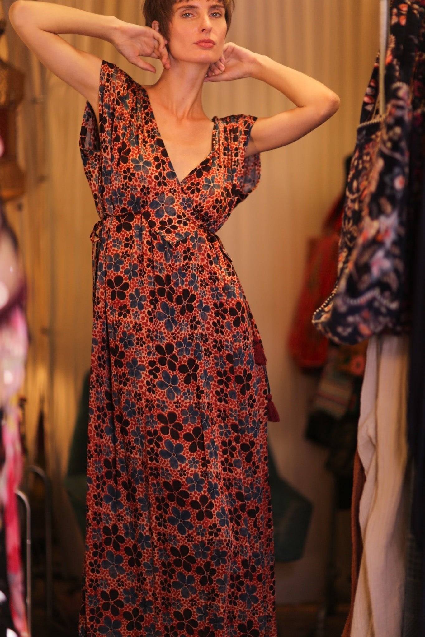 SILK VICTORIA DRESS FRANGIPANI - BANGKOK TAILOR CLOTHING STORE - HANDMADE CLOTHING