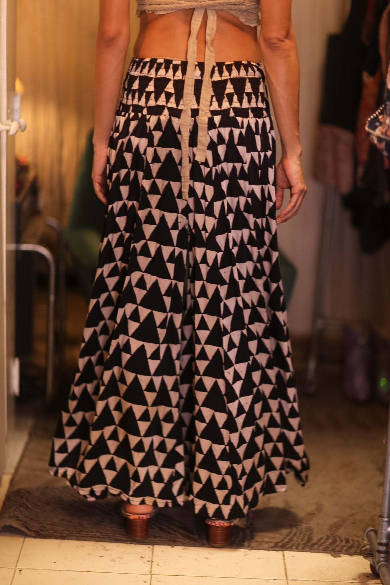 SILK WIDE LEG PANTS BLACK TRIANGLE - BANGKOK TAILOR CLOTHING STORE - HANDMADE CLOTHING