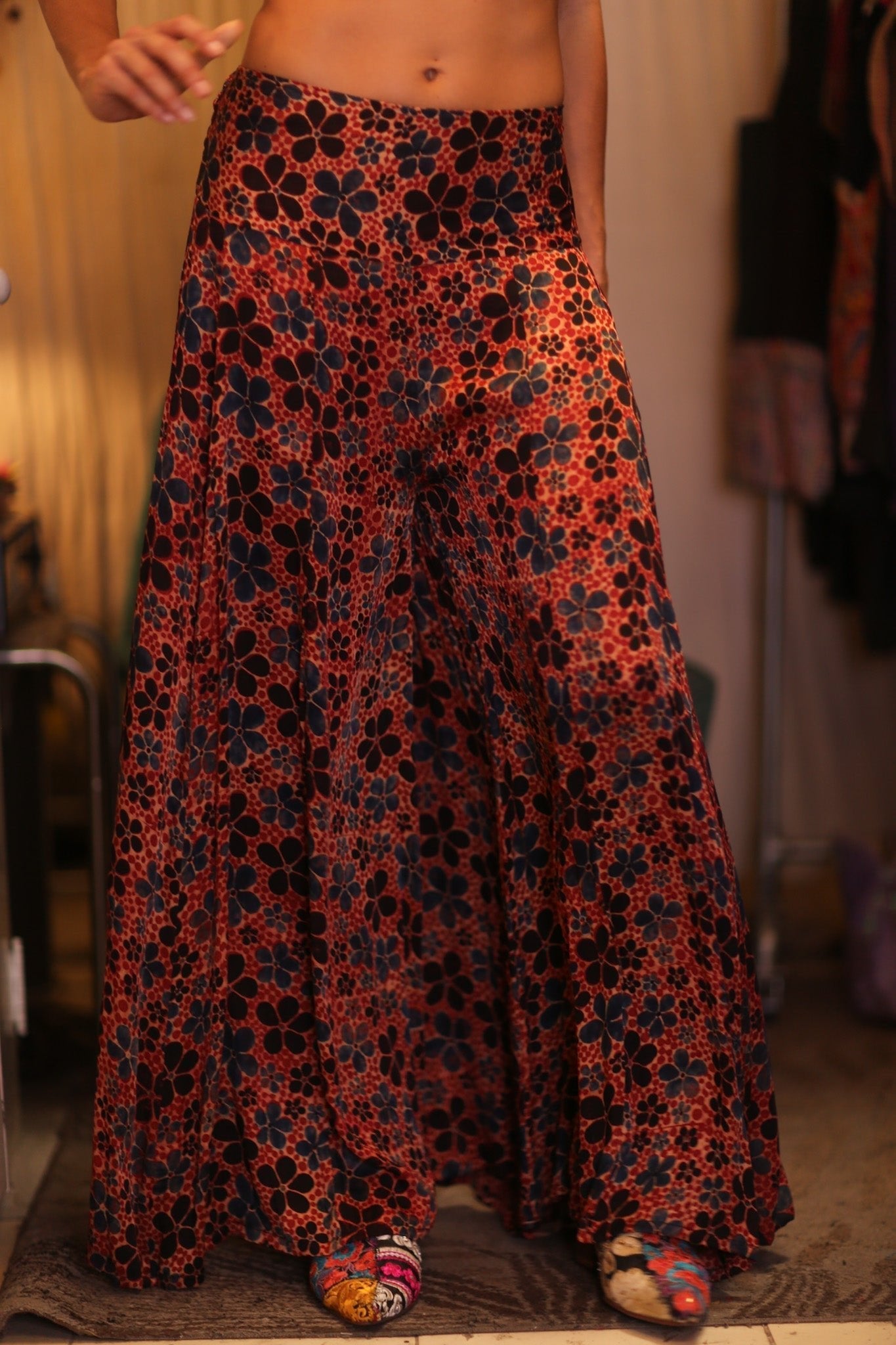 SILK WIDE LEG PANTS FRANGIPANI - BANGKOK TAILOR CLOTHING STORE - HANDMADE CLOTHING