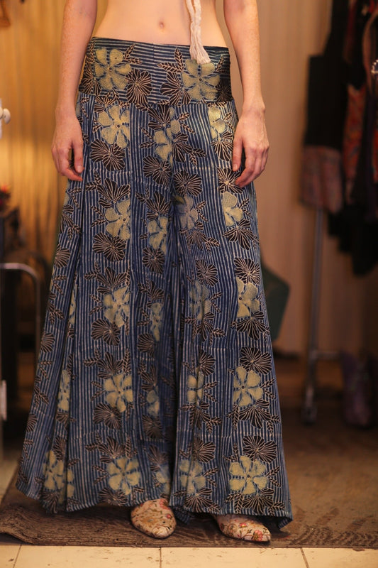 SILK WIDE LEGS LONG PANTS RUBY HIBISCUS - BANGKOK TAILOR CLOTHING STORE - HANDMADE CLOTHING