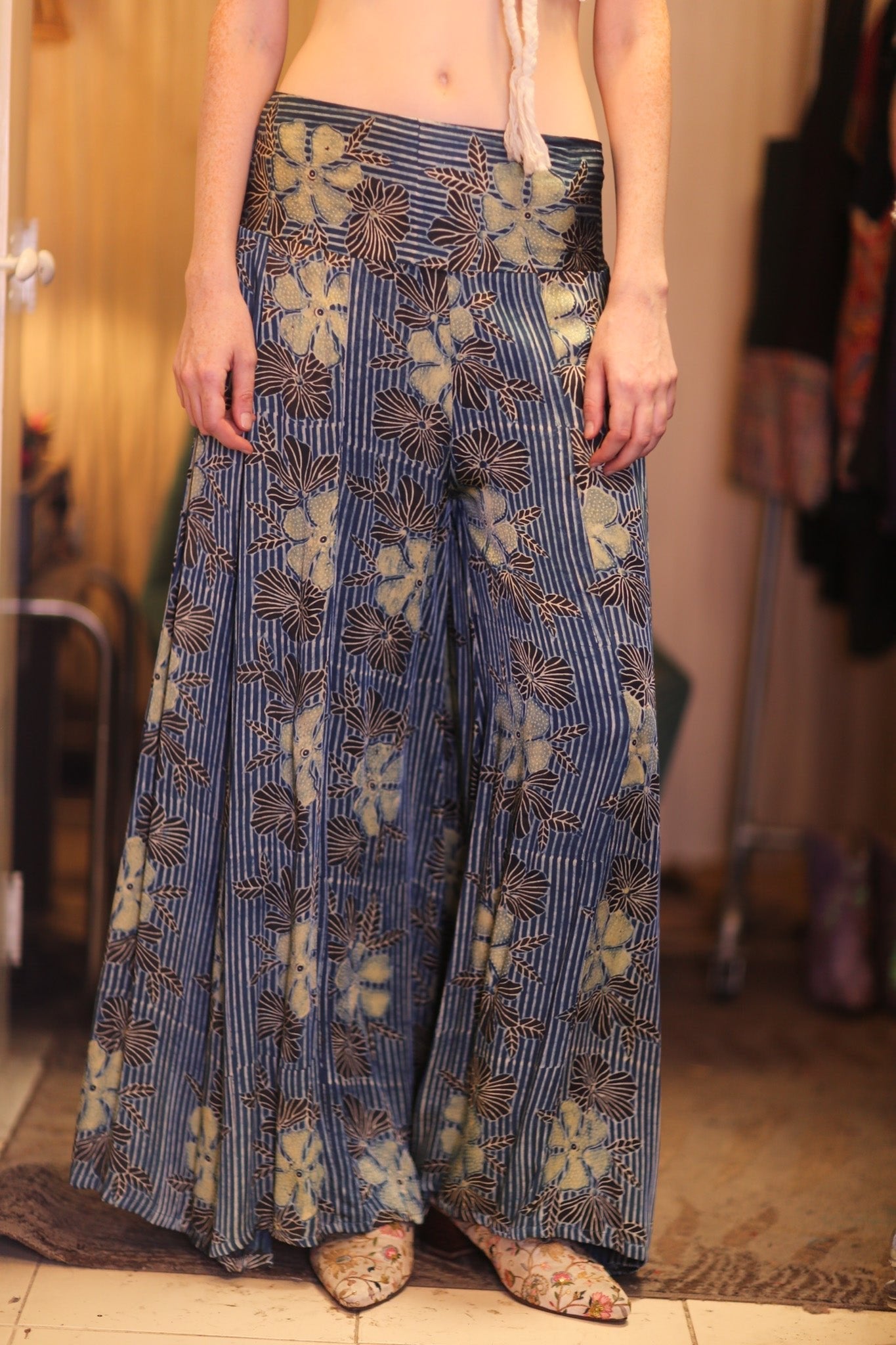 SILK WIDE LEGS LONG PANTS RUBY HIBISCUS - BANGKOK TAILOR CLOTHING STORE - HANDMADE CLOTHING