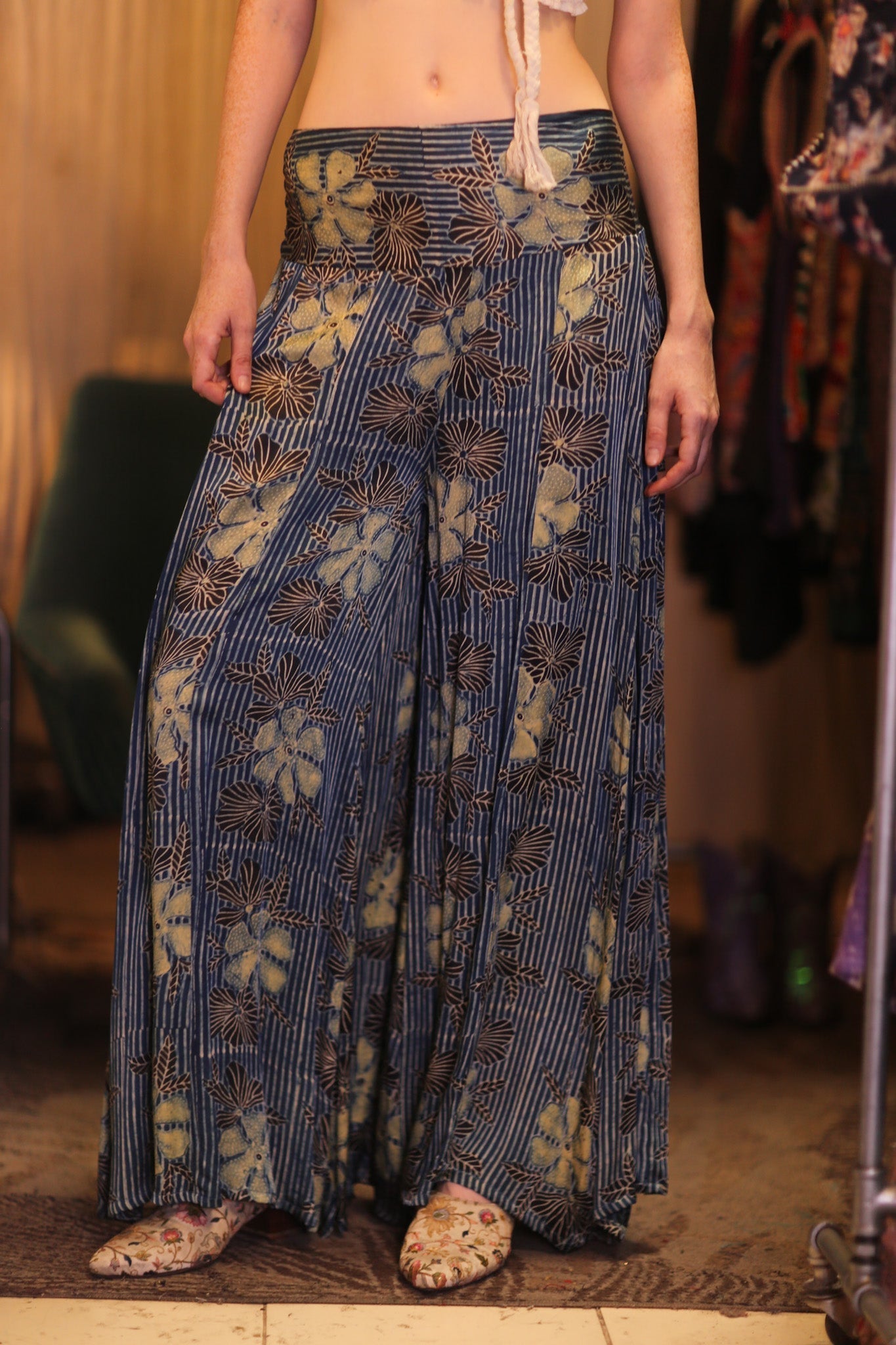 SILK WIDE LEGS LONG PANTS RUBY HIBISCUS - BANGKOK TAILOR CLOTHING STORE - HANDMADE CLOTHING