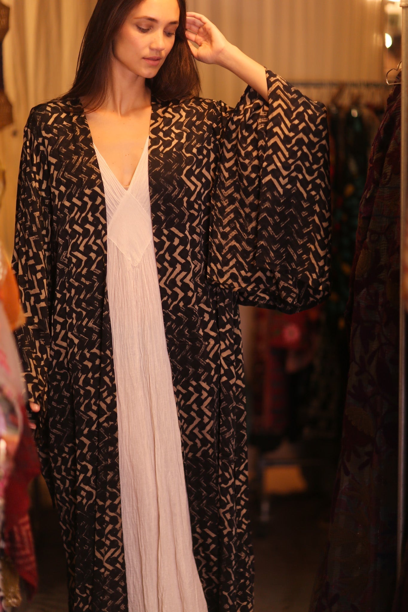 SILK WING KIMONO PINA SILK BROWN GRID - MOMO STUDIO BERLIN - Berlin Concept Store - sustainable & ethical fashion