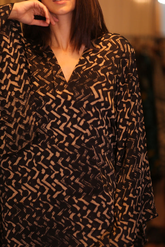 SILK WING KIMONO PINA SILK BROWN GRID - MOMO STUDIO BERLIN - Berlin Concept Store - sustainable & ethical fashion