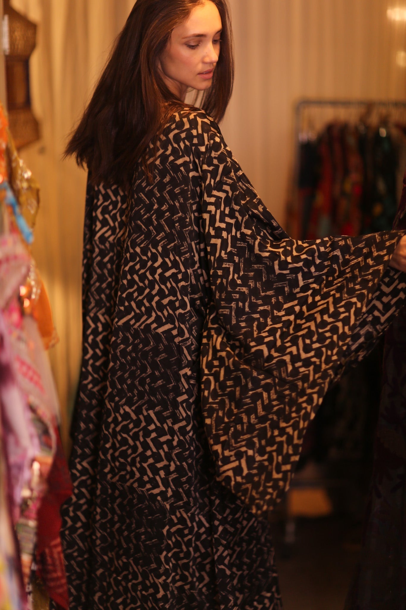 SILK WING KIMONO PINA SILK BROWN GRID - MOMO STUDIO BERLIN - Berlin Concept Store - sustainable & ethical fashion
