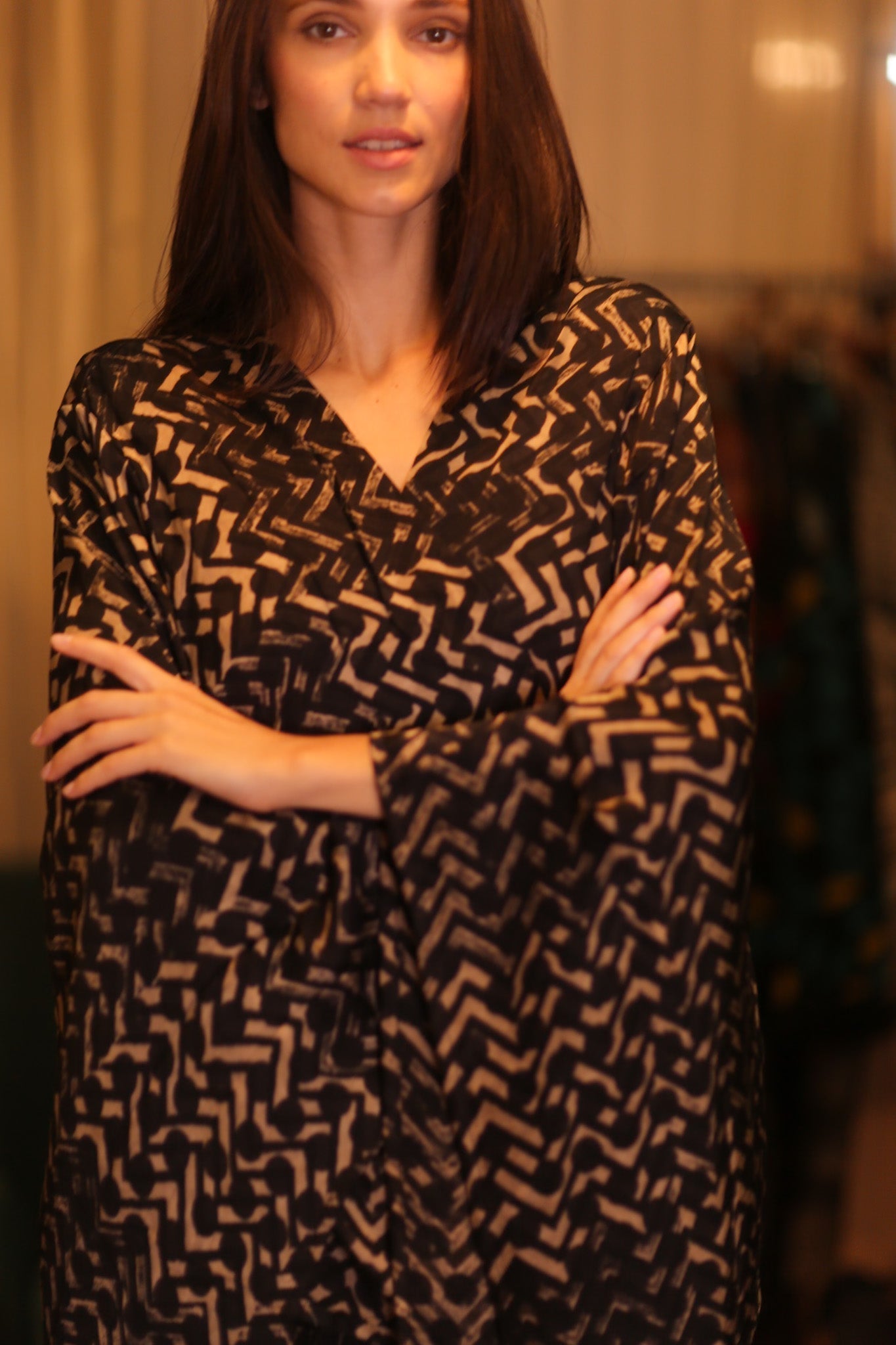 SILK WING KIMONO PINA SILK BROWN GRID - MOMO STUDIO BERLIN - Berlin Concept Store - sustainable & ethical fashion