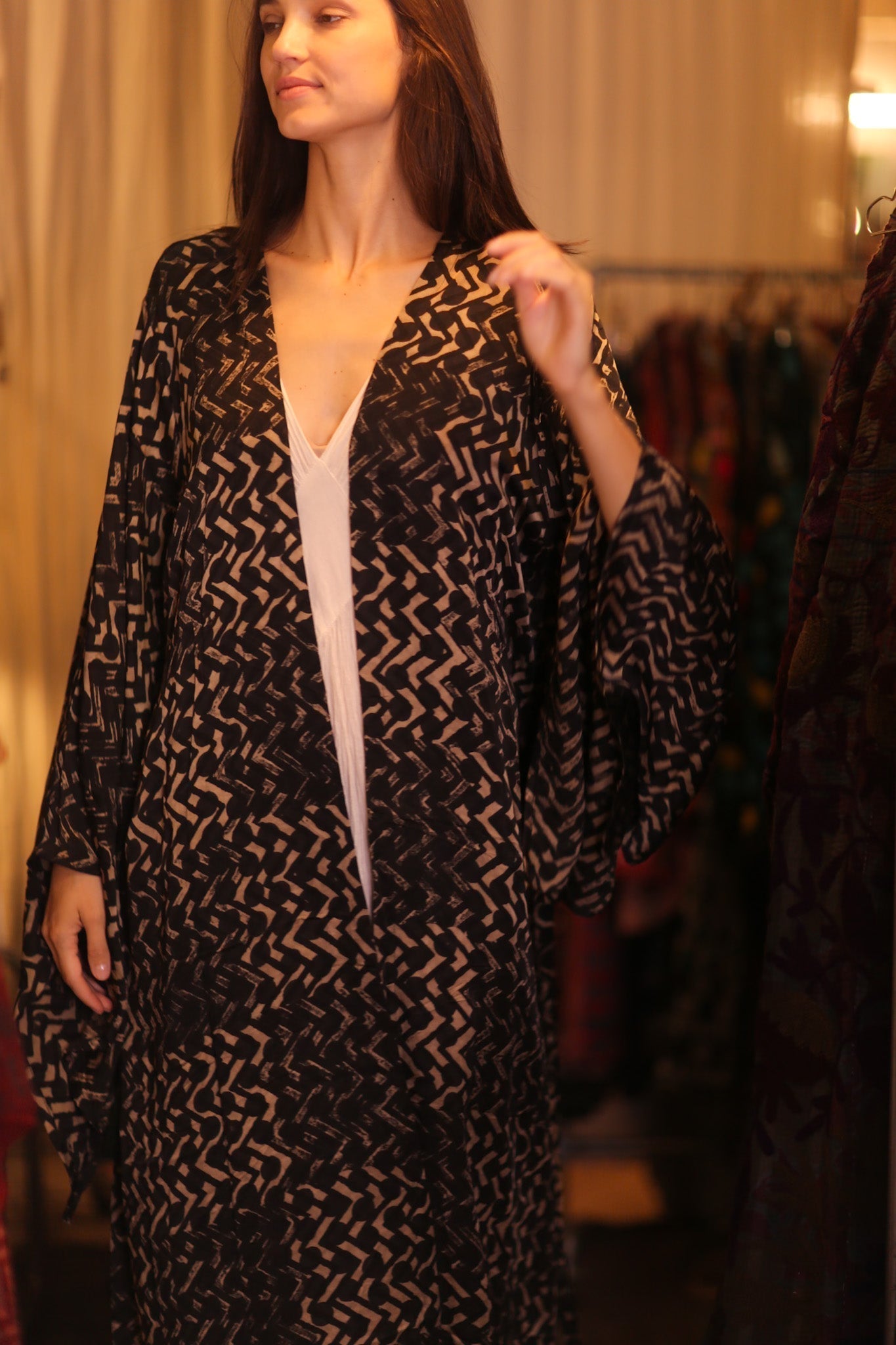 SILK WING KIMONO PINA SILK BROWN GRID - MOMO STUDIO BERLIN - Berlin Concept Store - sustainable & ethical fashion
