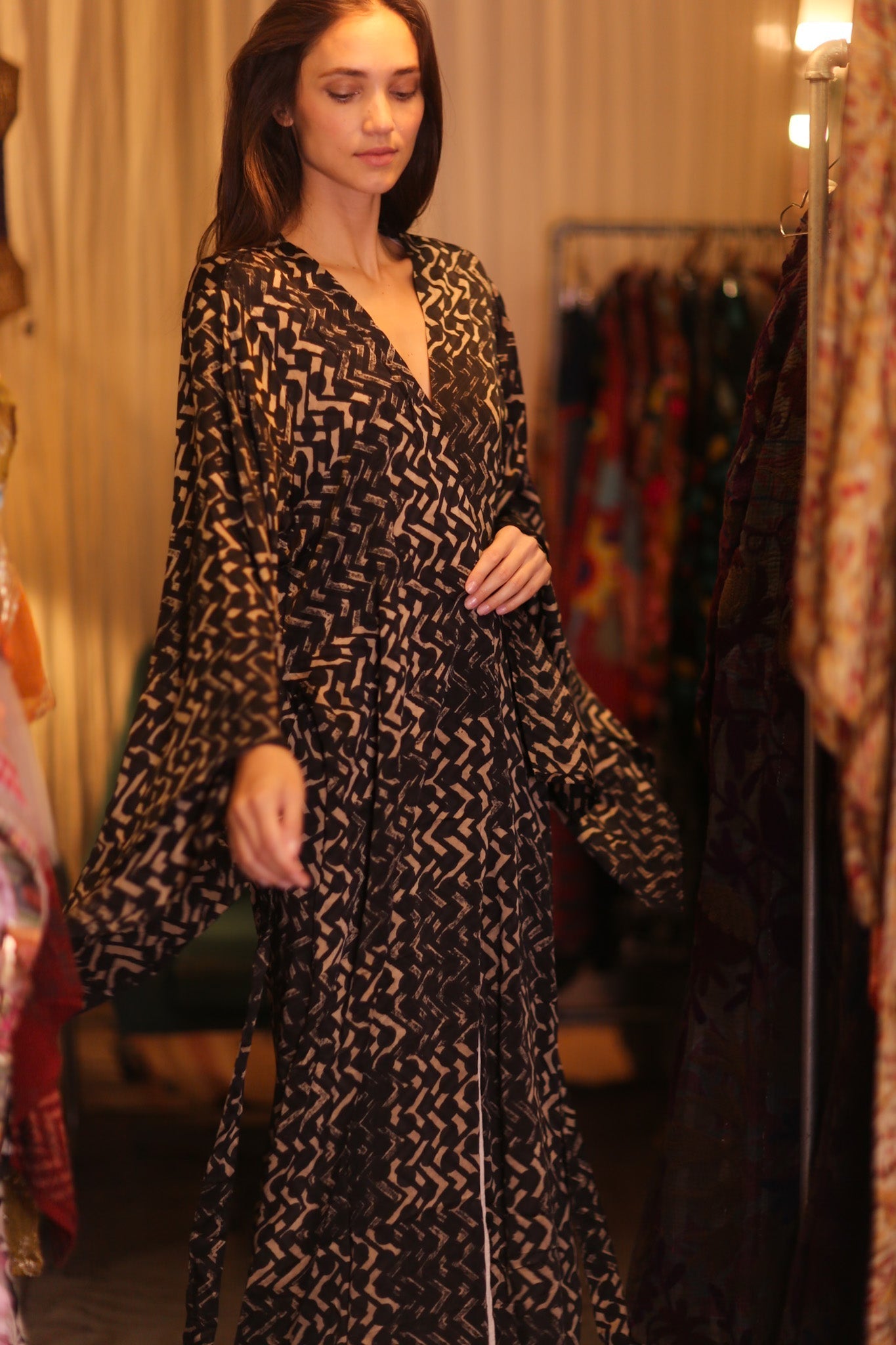 SILK WING KIMONO PINA SILK BROWN GRID - MOMO STUDIO BERLIN - Berlin Concept Store - sustainable & ethical fashion
