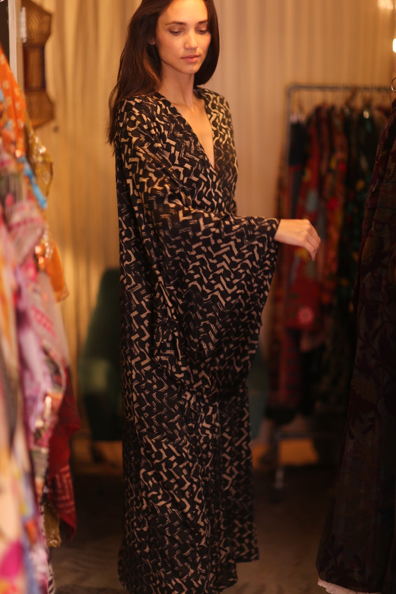 SILK WING KIMONO PINA SILK BROWN GRID - MOMO STUDIO BERLIN - Berlin Concept Store - sustainable & ethical fashion