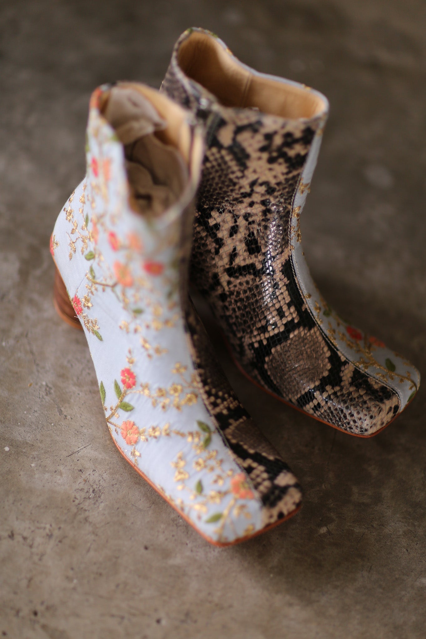 SPLIT SNAKE SKIN LEATHER EMBROIDERED SILK BOOTS - MOMO STUDIO BERLIN - Berlin Concept Store - sustainable & ethical fashion