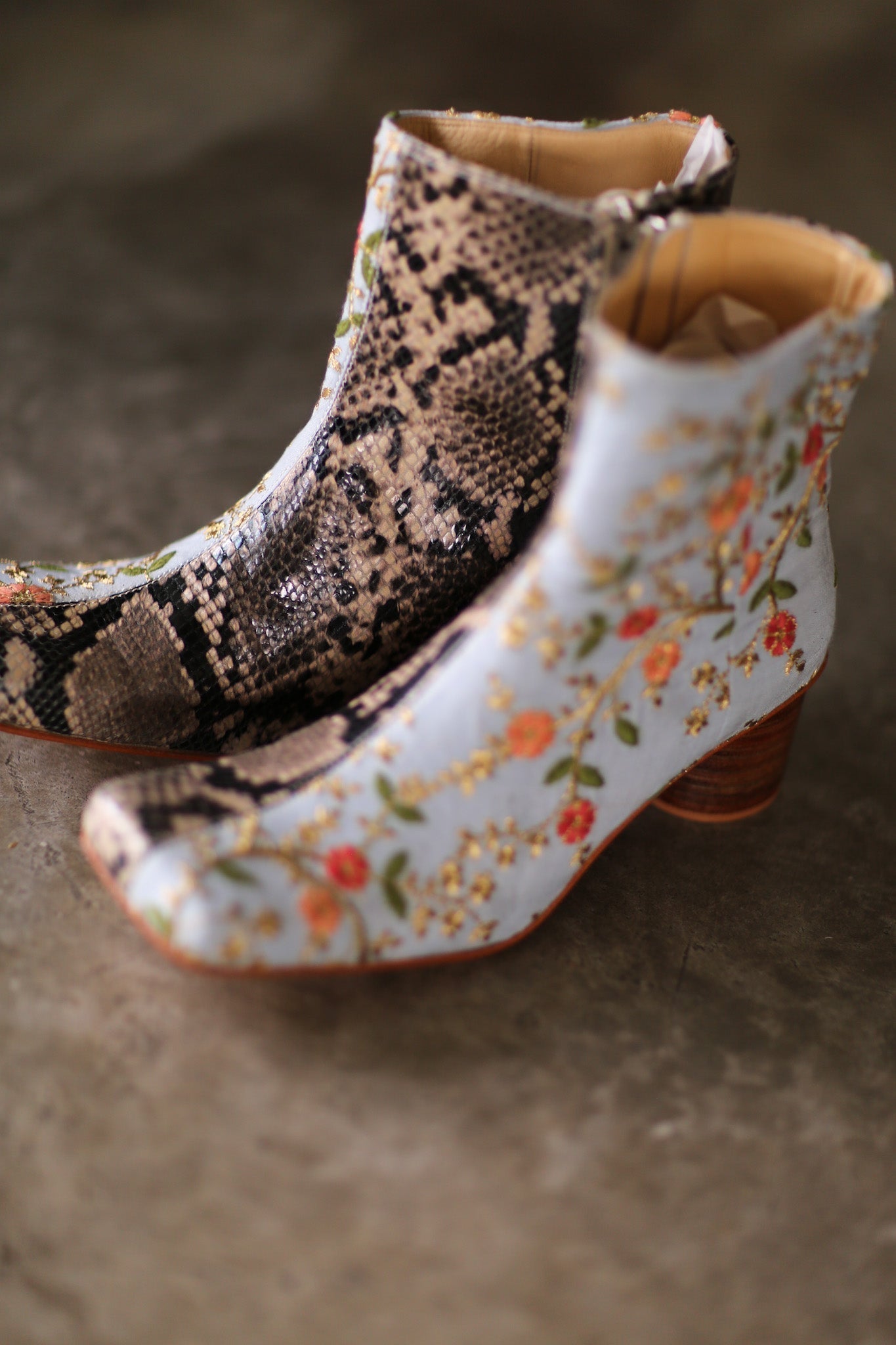 SPLIT SNAKE SKIN LEATHER EMBROIDERED SILK BOOTS - MOMO STUDIO BERLIN - Berlin Concept Store - sustainable & ethical fashion