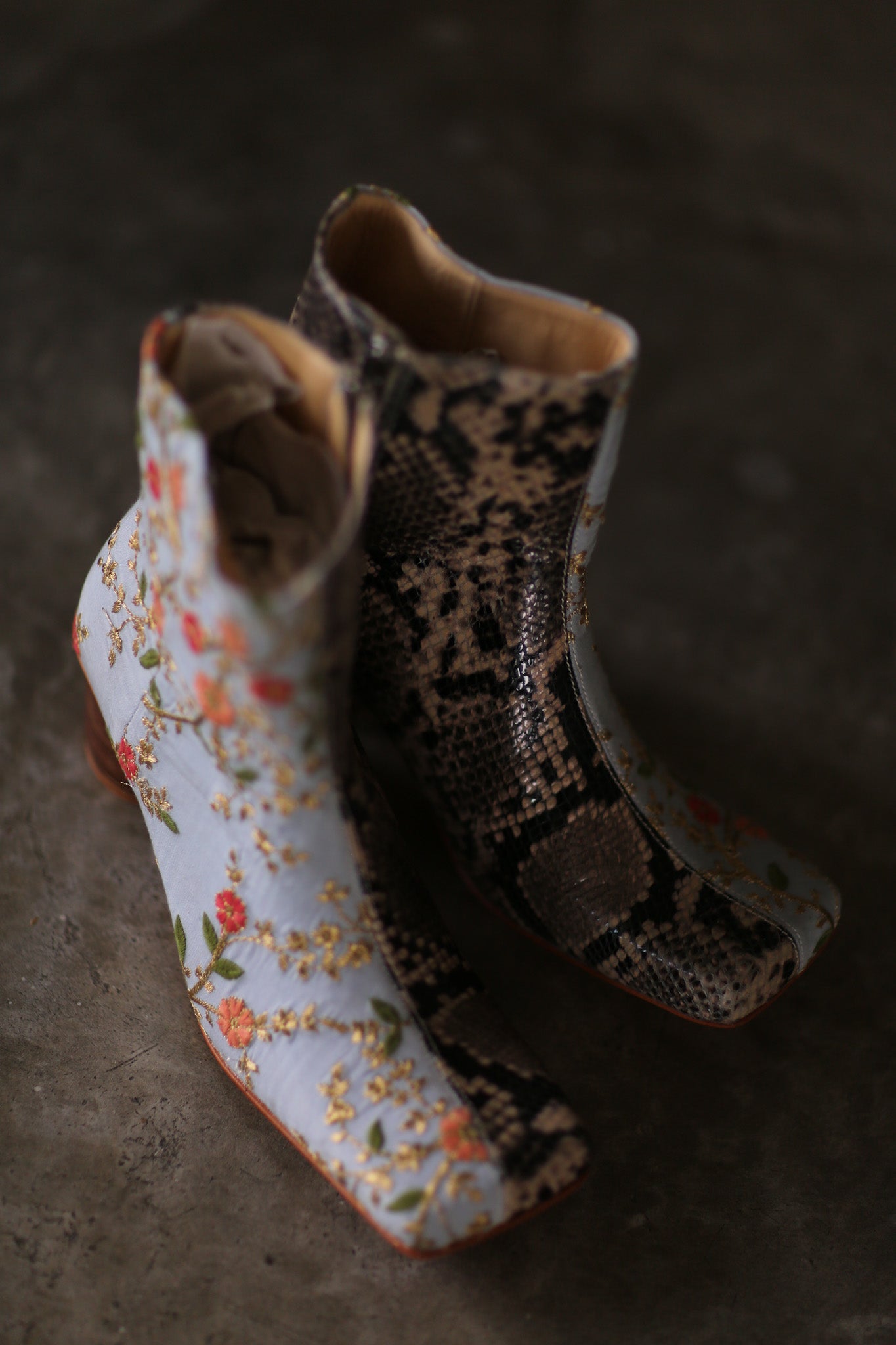 SPLIT SNAKE SKIN LEATHER EMBROIDERED SILK BOOTS - MOMO STUDIO BERLIN - Berlin Concept Store - sustainable & ethical fashion