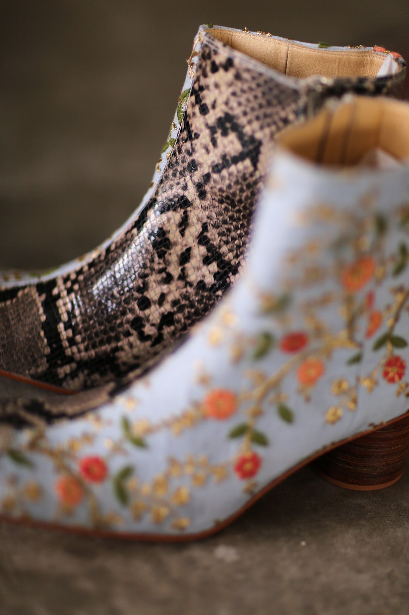 SPLIT SNAKE SKIN LEATHER EMBROIDERED SILK BOOTS - MOMO STUDIO BERLIN - Berlin Concept Store - sustainable & ethical fashion