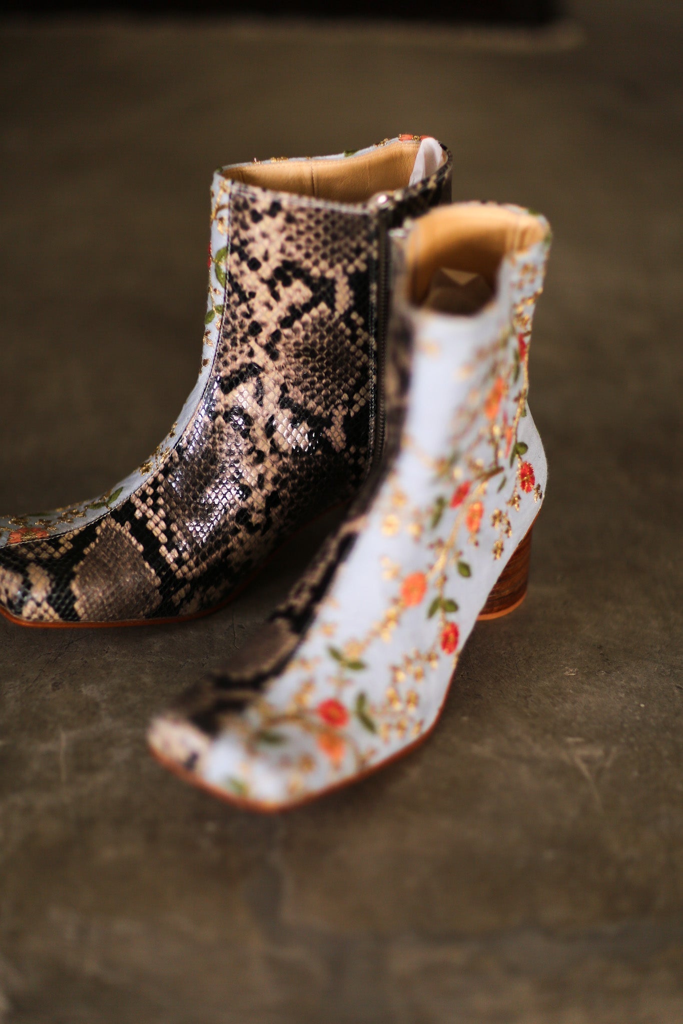 SPLIT SNAKE SKIN LEATHER EMBROIDERED SILK BOOTS - MOMO STUDIO BERLIN - Berlin Concept Store - sustainable & ethical fashion