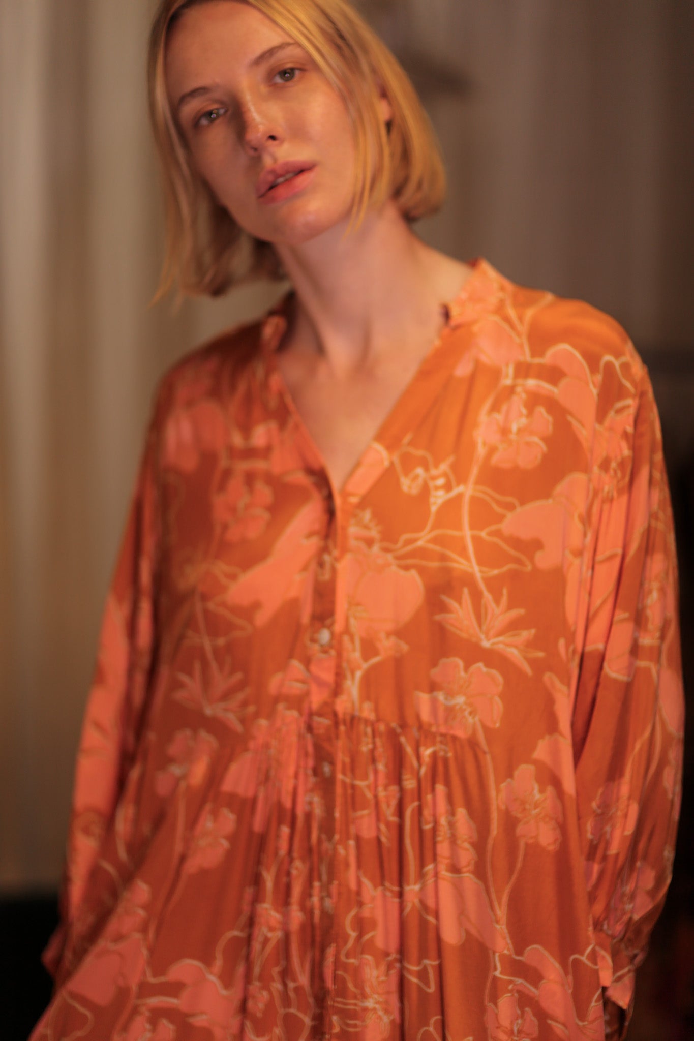 SUSIE SILK DRESS ORANGE FLOWER - MOMO STUDIO BERLIN - Berlin Concept Store - sustainable & ethical fashion