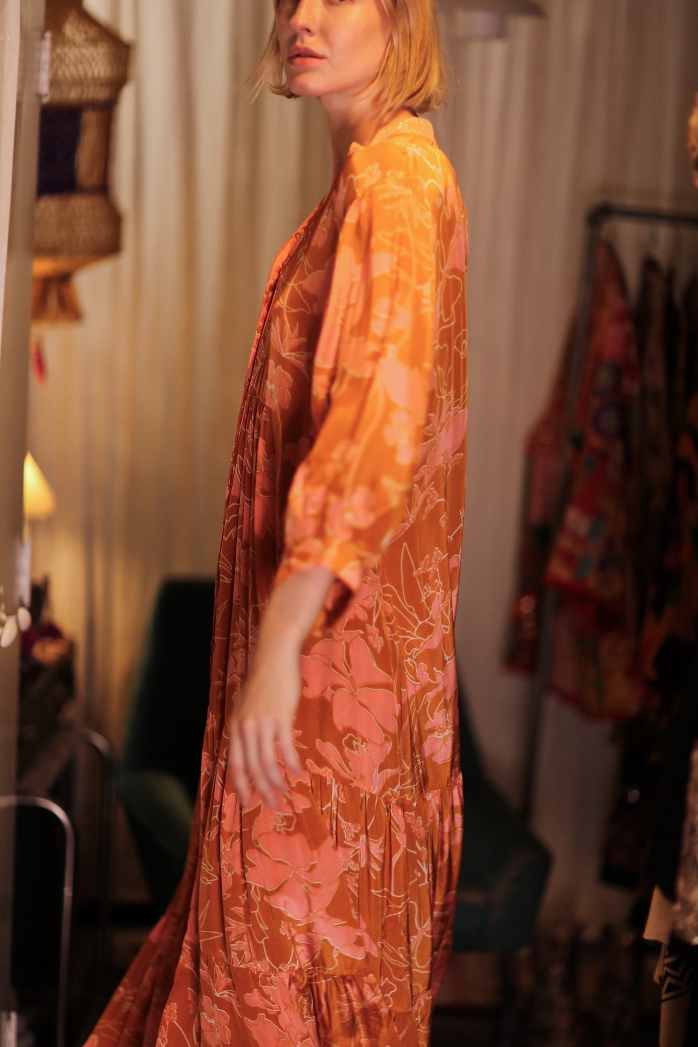 SUSIE SILK DRESS ORANGE FLOWER - MOMO STUDIO BERLIN - Berlin Concept Store - sustainable & ethical fashion