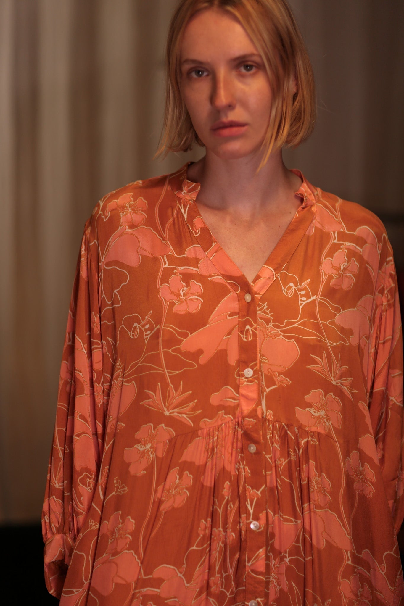 SUSIE SILK DRESS ORANGE FLOWER - MOMO STUDIO BERLIN - Berlin Concept Store - sustainable & ethical fashion