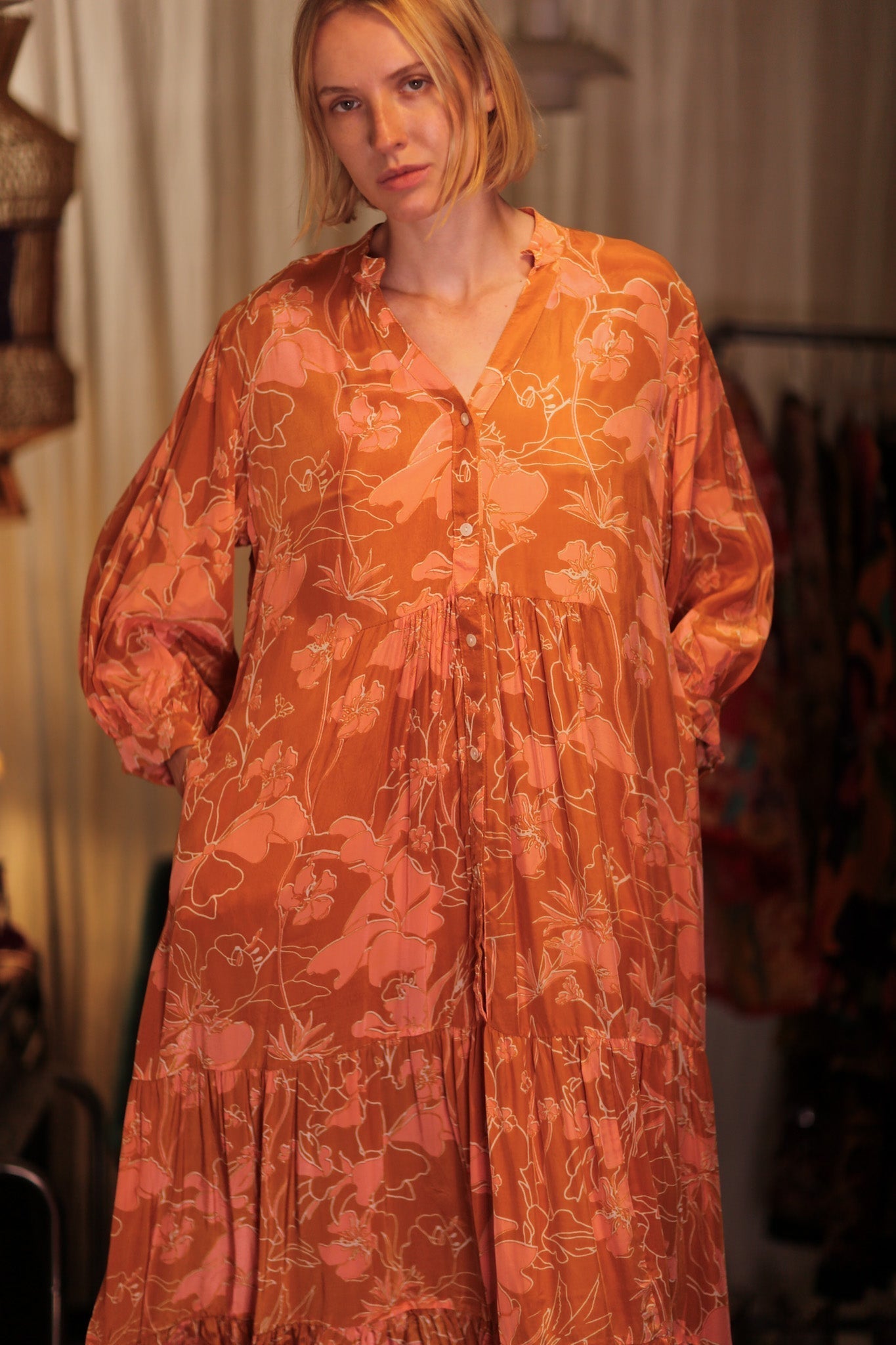 SUSIE SILK DRESS ORANGE FLOWER - MOMO STUDIO BERLIN - Berlin Concept Store - sustainable & ethical fashion