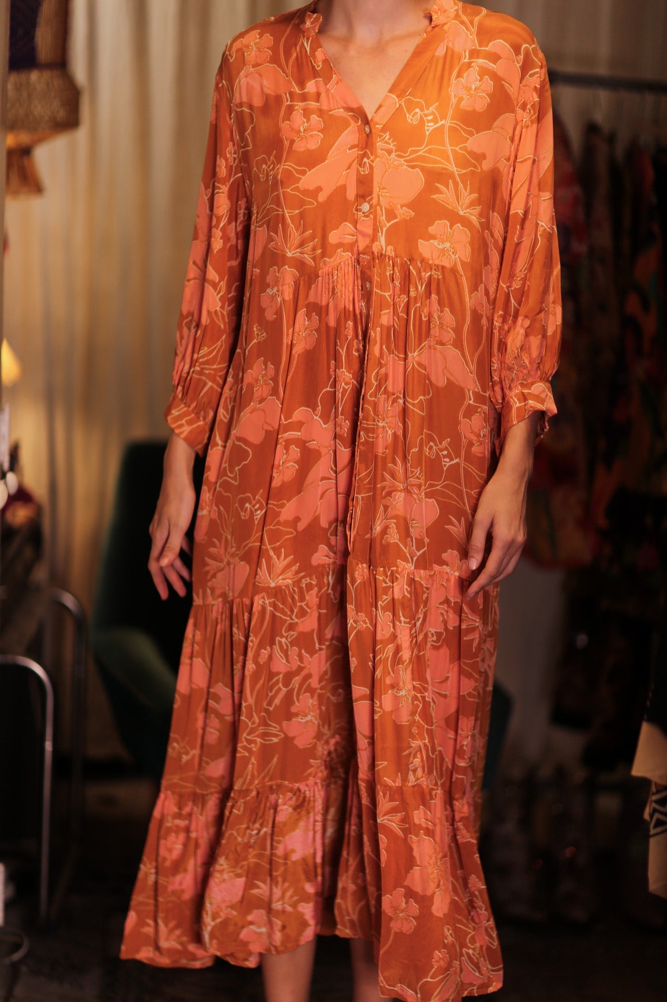 SUSIE SILK DRESS ORANGE FLOWER - MOMO STUDIO BERLIN - Berlin Concept Store - sustainable & ethical fashion