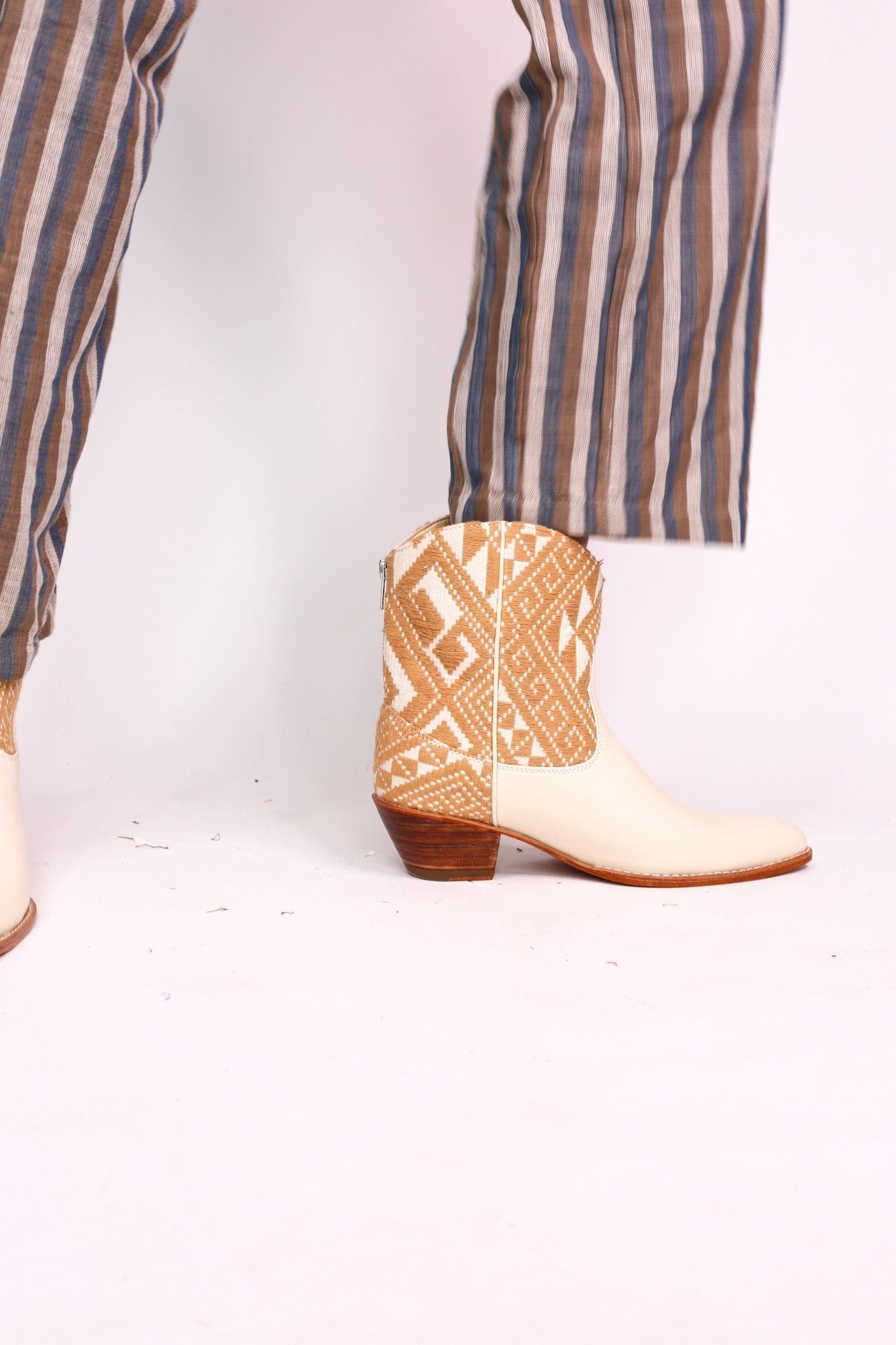 TRIBAL WOVEN LEATHER ANKLE BOOTS IVORY - MOMO STUDIO BERLIN - Berlin Concept Store - sustainable & ethical fashion