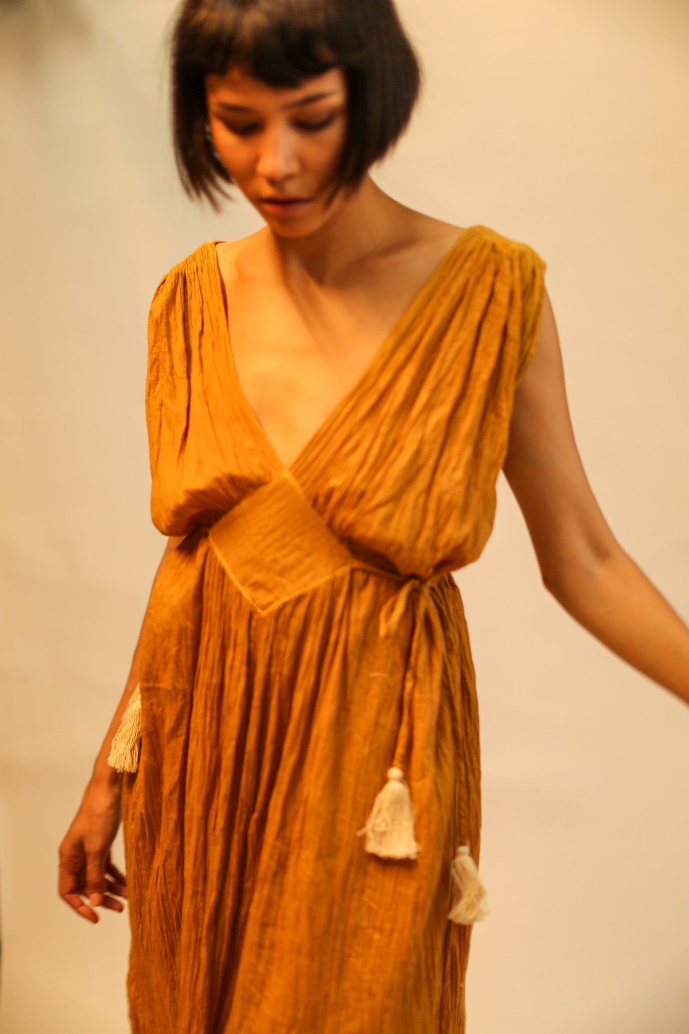 V NECK COTTON SHOUlDER DRESS CLIO - MOMO STUDIO BERLIN - Berlin Concept Store - sustainable & ethical fashion